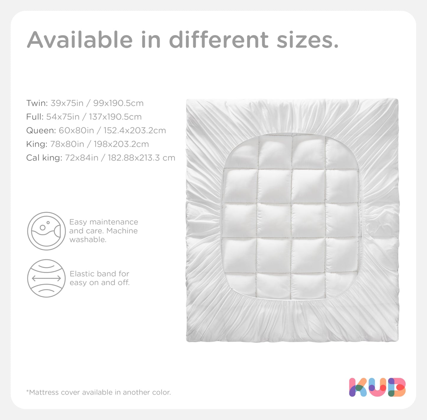 KUB Cotton Mattress Topper, Queen, Cooling Cotton Pillow Top with 8-21 Inch Deep Pocket, 3D Snow Down Alternative Fill, Breathable Fluffy Mattress Pad Cover (White, Queen 80 * 60inch)