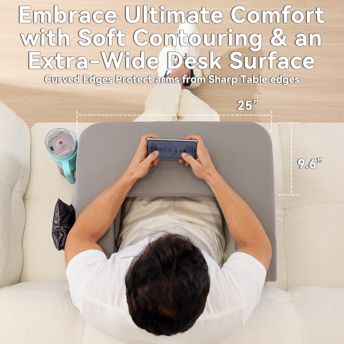 septsun Reading Pillow for Gaming,Soft Lap Desk Pillow for Laptop,Ultimate Lap Pillow with Cup Holder Pocket,Comfort Laptop Lap Desk for Bed Couch Car (Gray, Large)