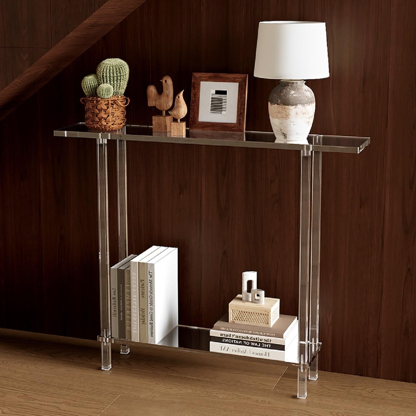 Clear Acrylic Narrow Console Sofa Table, 40inch Acrylic Console Table Entryway Tablé Narrow Long Console Table Modern Tablé Hallway Table Couch Table Transparent Color