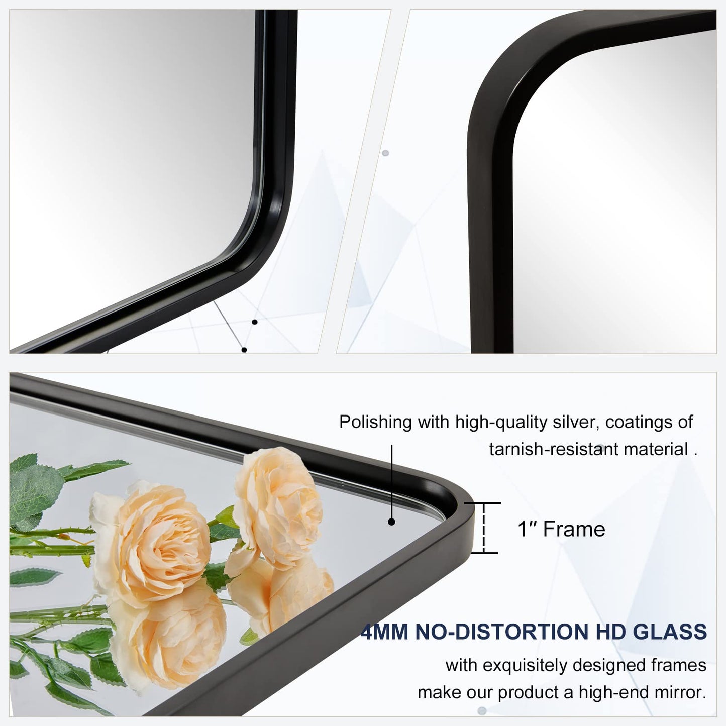 ANDY STAR Mirror for Bathroom 24X36 Inch, Matte Black Mirror, Modern Black Vanity Mirror, Rounded Rectangle Mirror Metal Framed Mirror Wall-Mounted Mirrors Hang Vertically/Horizontally