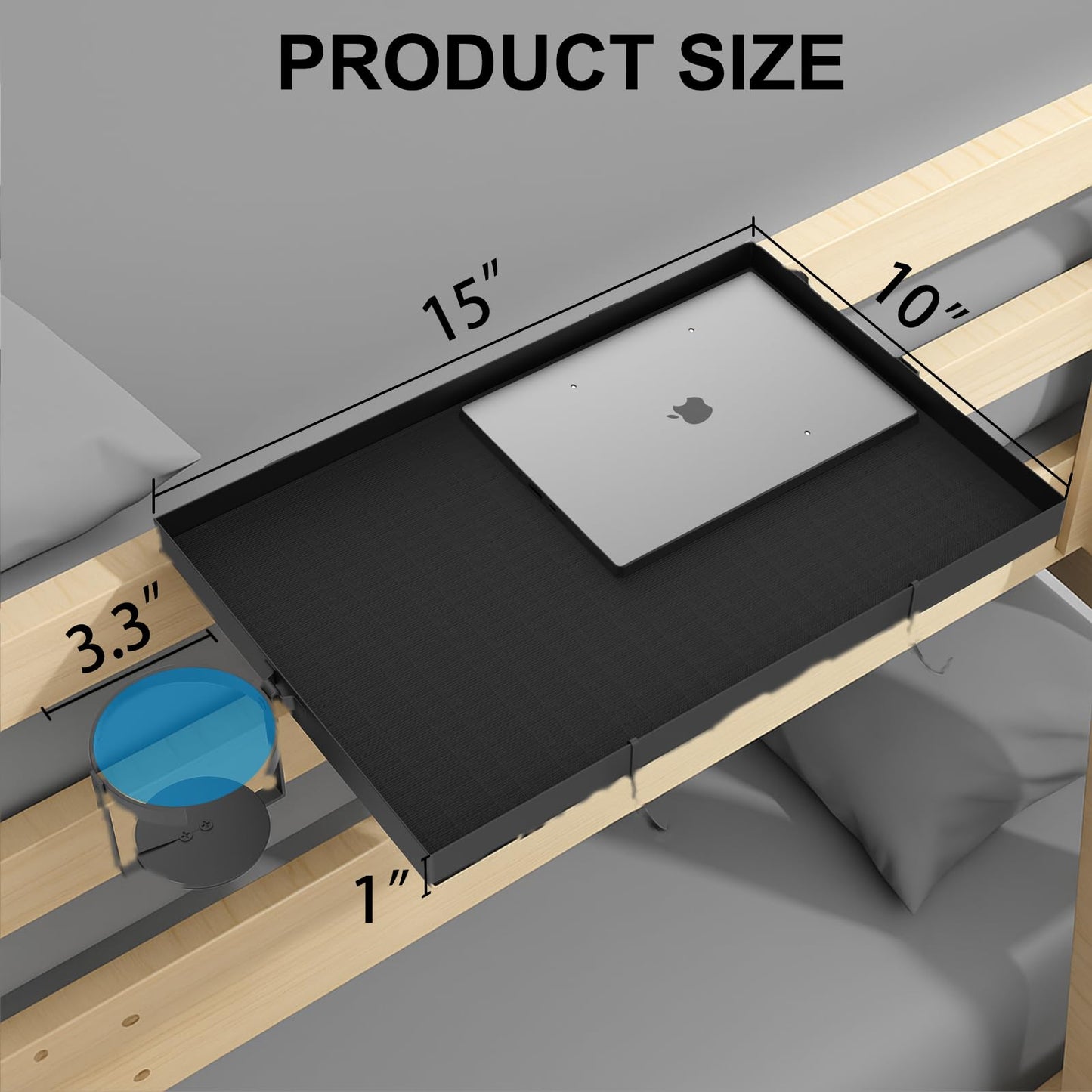 Moginno Bedside Shelf for Bunk Bed & Top Bunk, College Dorm Room Essentials, Bed Side Table Tray Organizer with Hook, Cord Clip and Cup Holder, Clip on Nightstand for Loft Bed Accessories, Black
