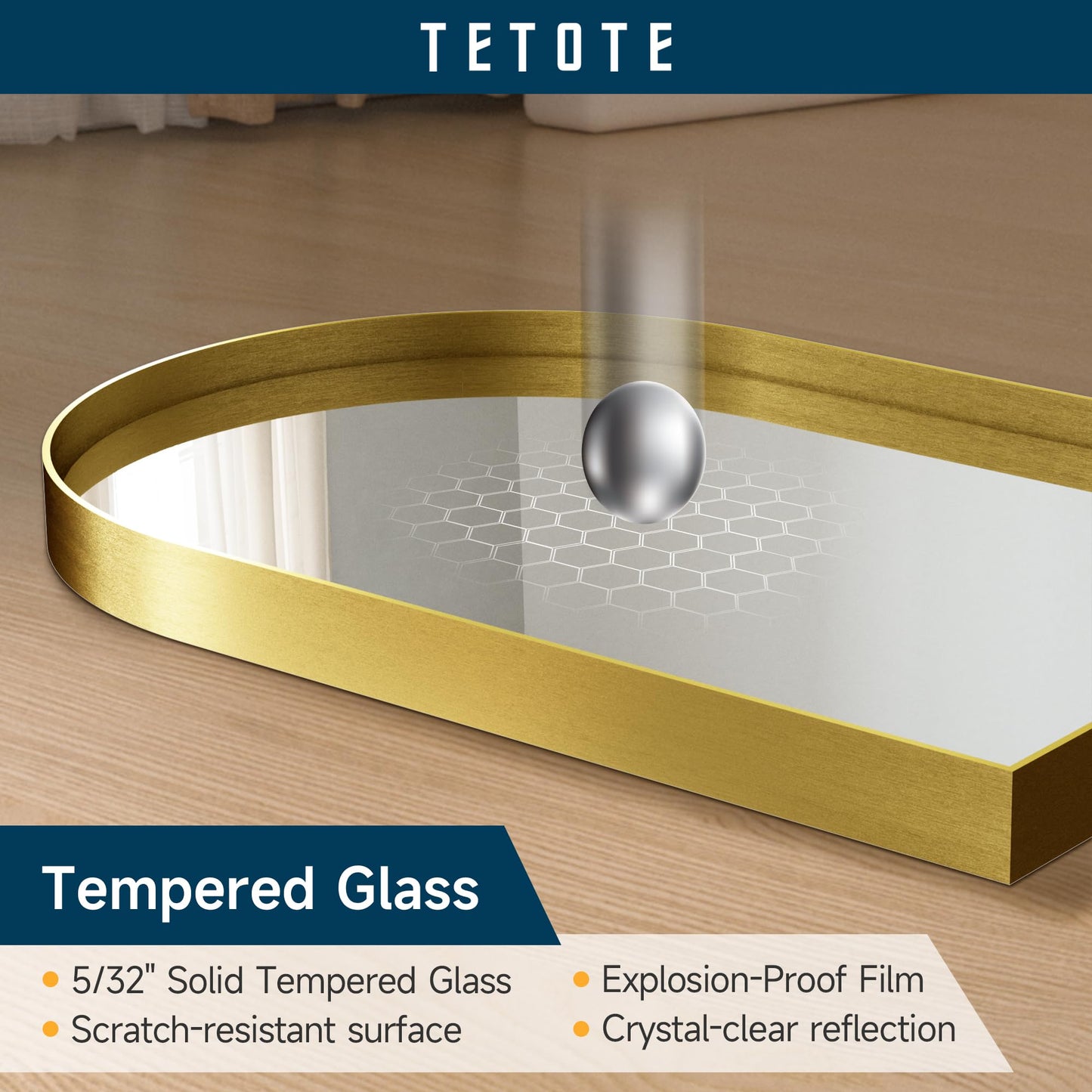 TETOTE Gold Arched Mirror for Bathroom, 24 x 36 Brushed Gold Metal Framed Arch Bathroom Mirror, Tempered Glass Decorative Rustic Wall Mirror for Fireplace, Entryway, Living Room