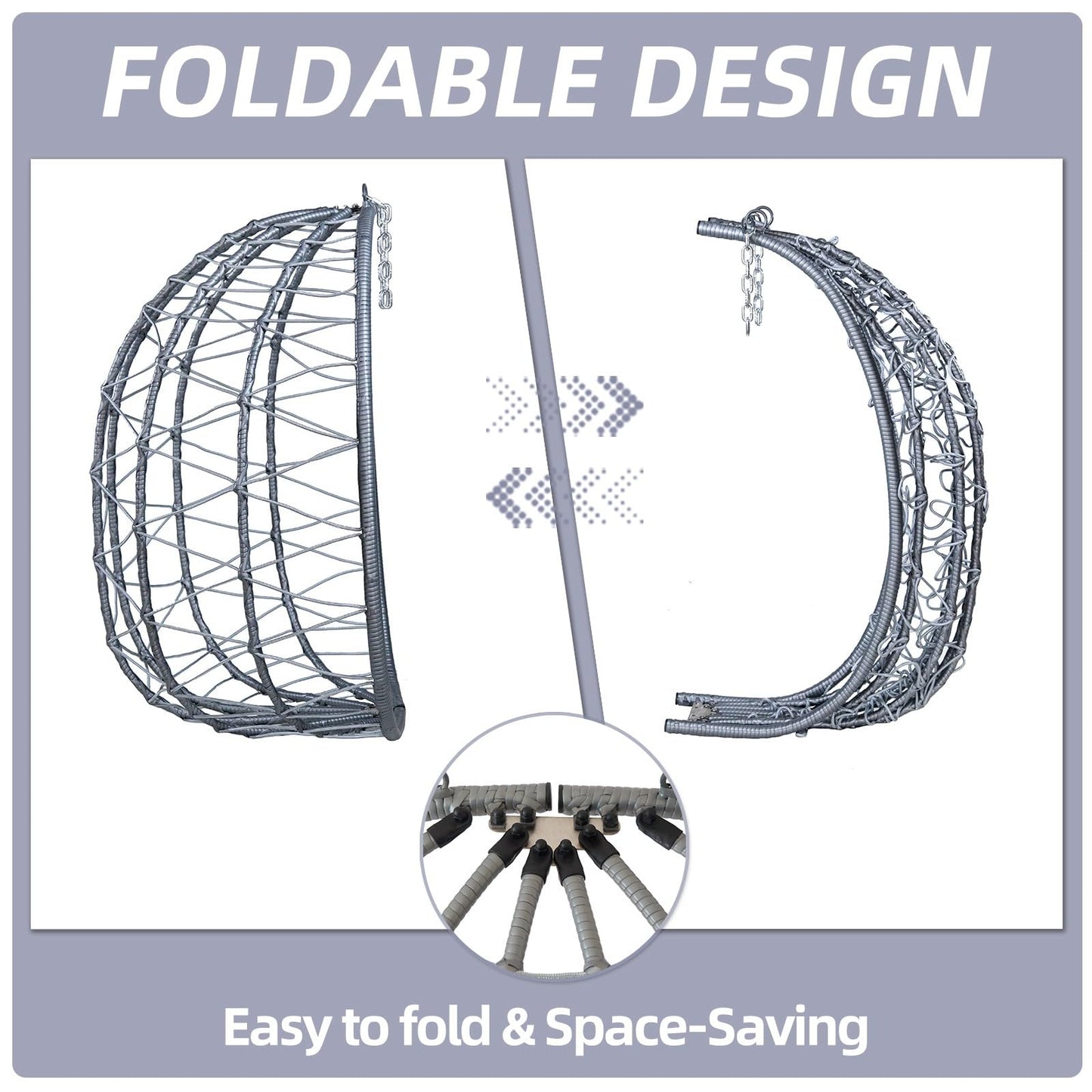 Egg Chair with Stand, Patio Wicker Hanging Swing Egg Chair Thickened, Galvanized Pipe Steel Frame and UV Resistant Cushion for Bedroom Garden Indoor Outdoor, 350LBS Capacity (Silver Gray)