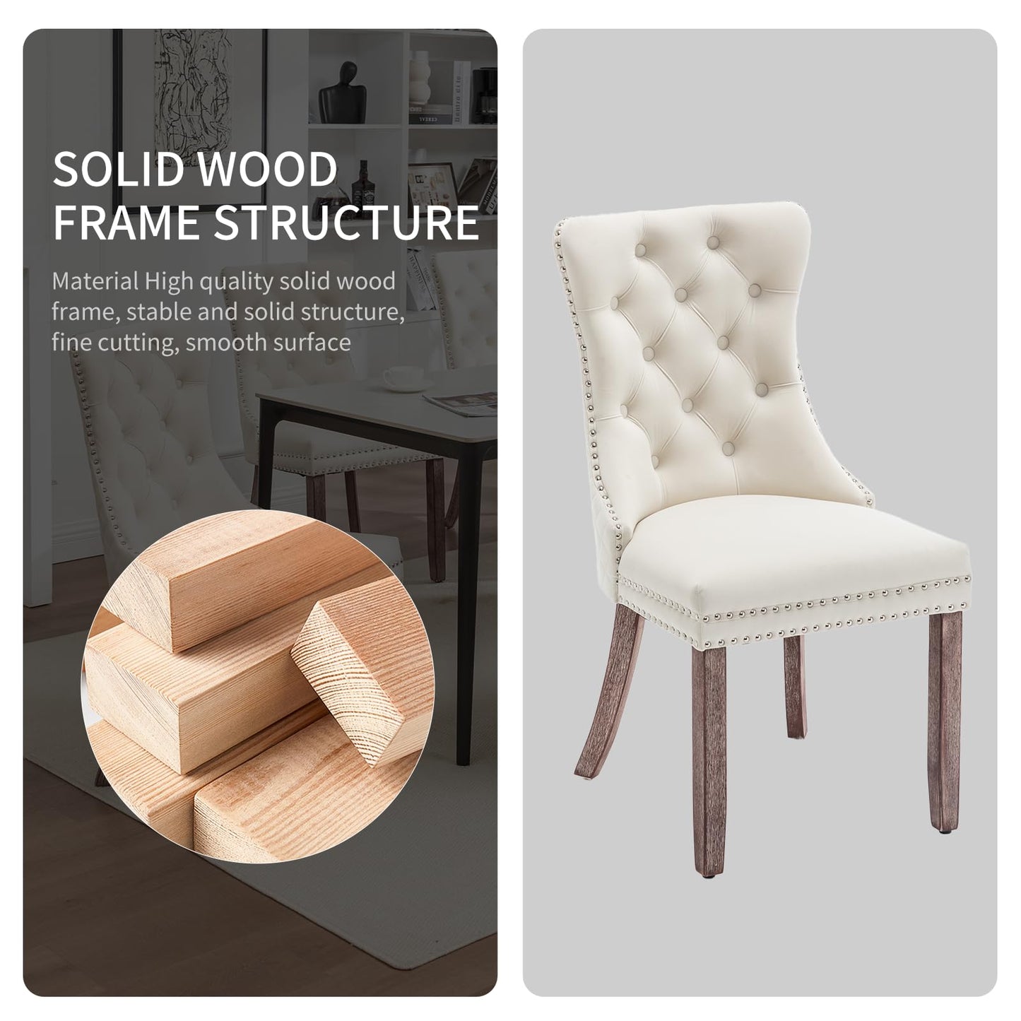 Systemkenji Velvet Dining Chairs Set of 6, Upholstered Dining Room Chairs with Nailhead Trim, Sillas de Comedor Modernas 6, Wooden Kitchen Chairs for Dining Room, Living Room, Kitchen, Bedroom, Beige