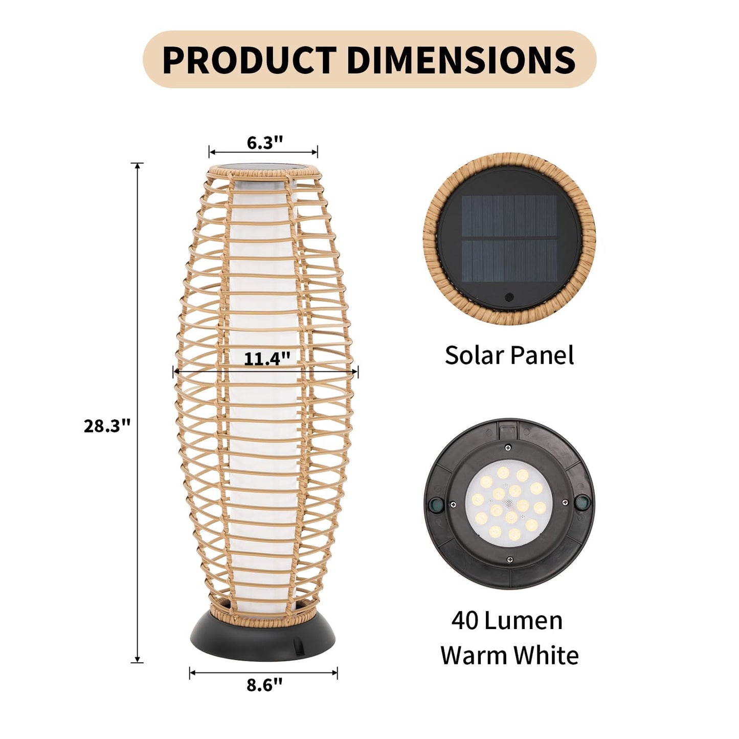 LebenLiebe Outdoor Floor Lamp Solar Powered Lantern Waterproof Outdoor Lamps Wicker Patio Lights for Garden Deck Backyard Decor