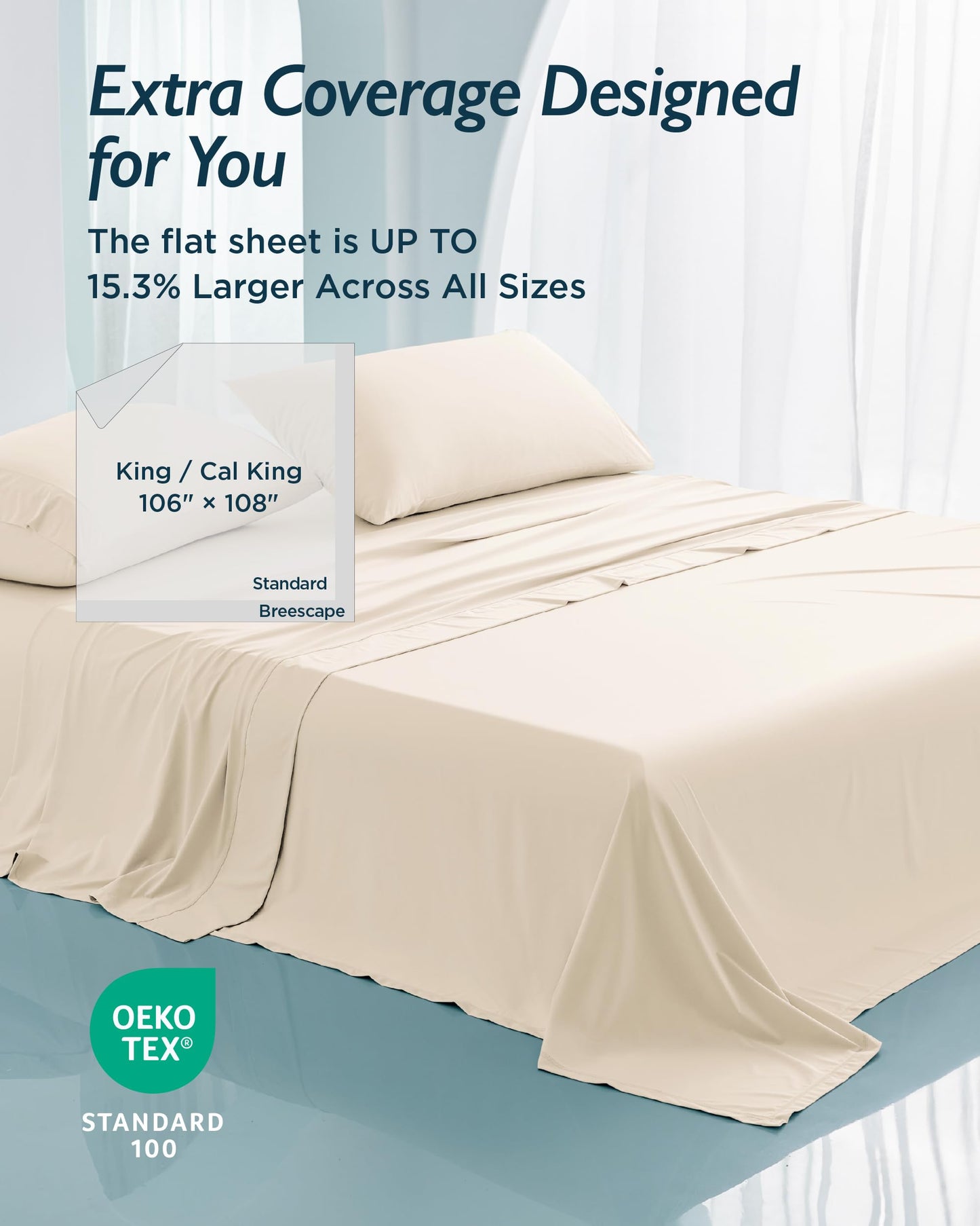 Breescape Cooling Sheet Set King Size - BlendTek™ Dry & Cool Technology for Hot Sleepers and Night Sweats, Q-Max>0.46 Tech, Deep Pocket Up to 18", 360° Elastic Band, Ivory