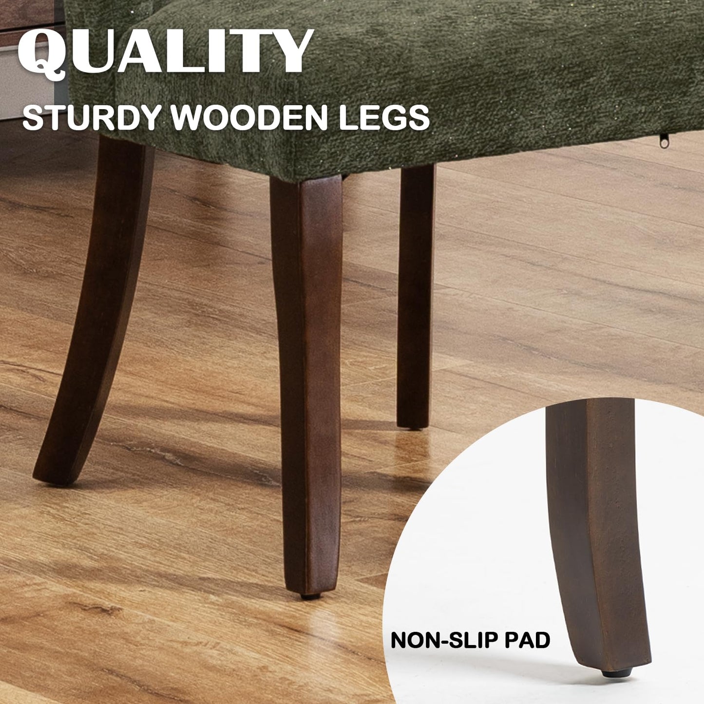 UVV Wooden Dining Chairs Set of 4, Modern Fabric Upholstered Kitchen and Dining Room Chairs, Farmhouse Dining Chair with Solid Wood Legs, Green