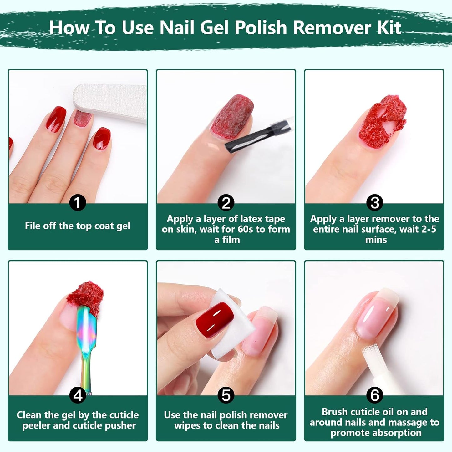 Gel Nail Polish Remover Kit - 2 Pack Gel Polish Remover with Latex Tape Peel Off Liquid & Manicure Tools, 2-5 Minutes Professional Quick Remove Polish, No Soaking or Wrapping, Perfect Gifts