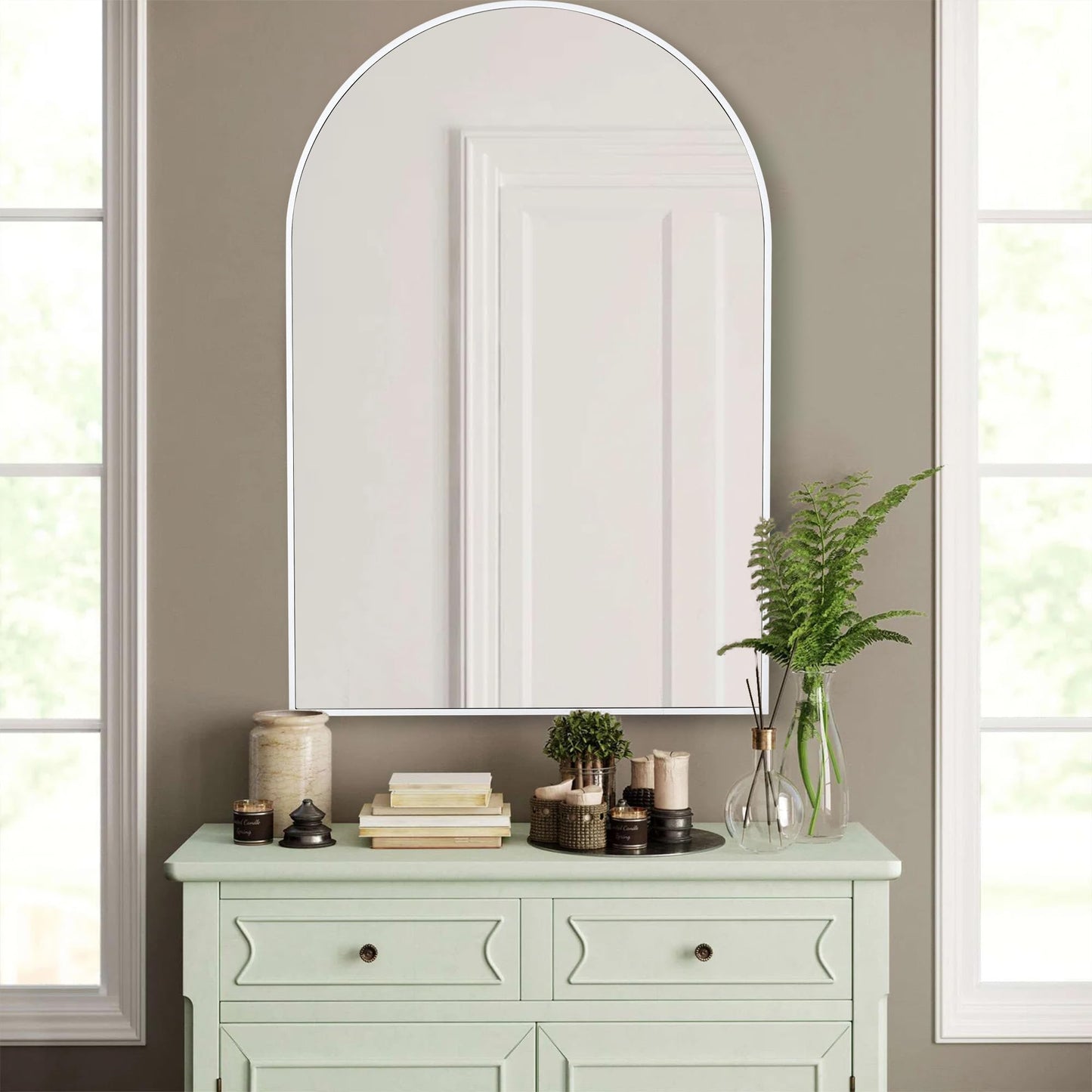White Arched Bathroom Mirror 20x30 Inch, Wall Mounted Mirrors with Tempered Glass for Bathroom, Bedroom, Living Room or Entryway