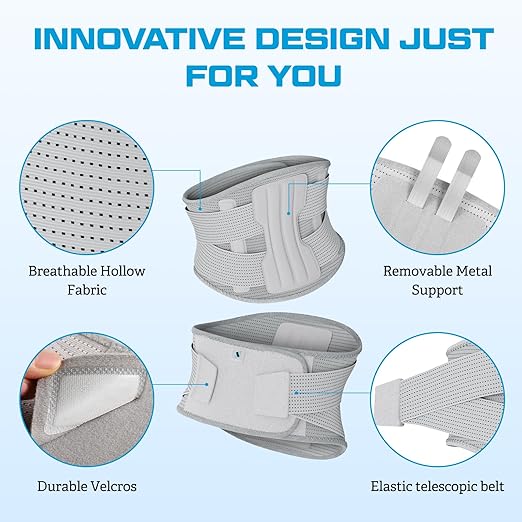 NEENCA Back Brace for Lower Back Pain Relief - Ergonomic Lumbar Support with Removable Steel Stays, Breathable Back Support Brace for Posture Correction, Sciatica, Herniated Disc, Scoliosis, Office Work, Lifting, Exercise (Gray, X-Small)