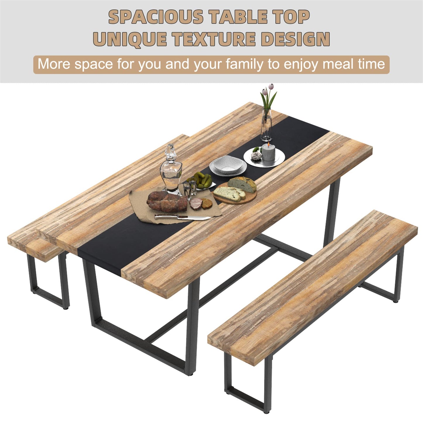 STHOUYN 71" 6ft Large Dinner Table for 6 8 Seat Dining Room Table, Rectangular Farmhouse Modern Kitchen Long Black & Brown Industrial Conference (Brown)