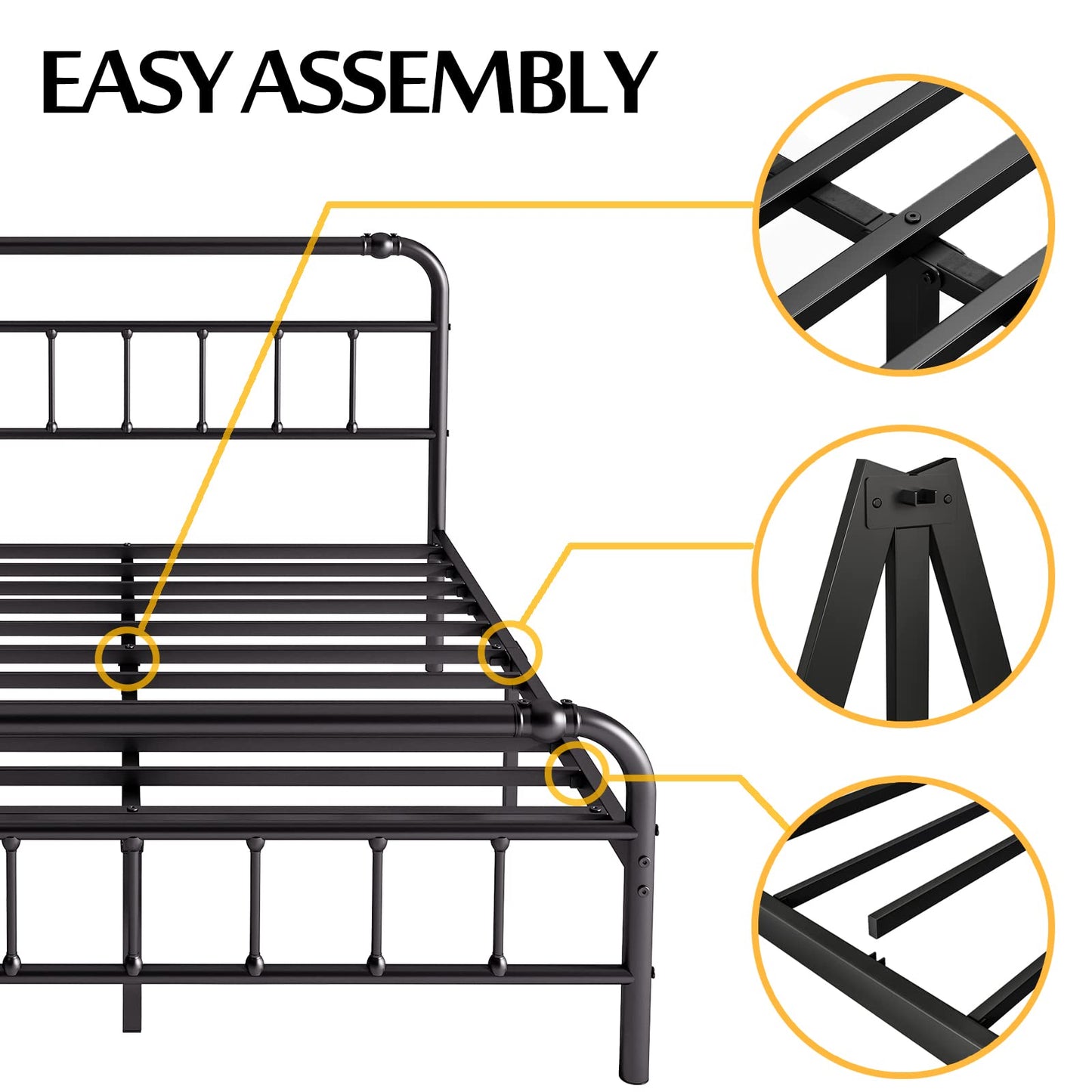 BOSRII California King Bed Frame with Headboard and Footboard, 18 Inches High, 3500 Pounds Heavy Duty Metal Slats Support for Mattress, No Box Spring Needed,Noise-Free, Black