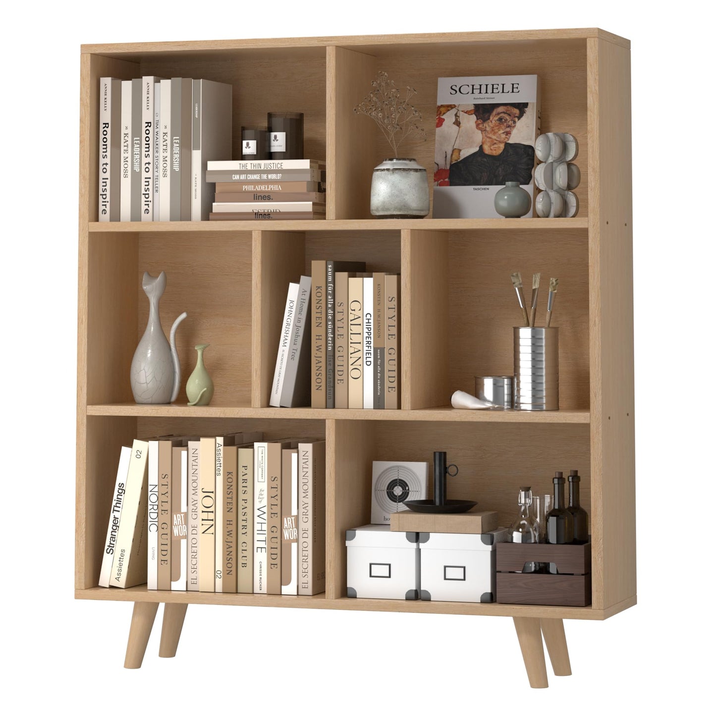 JAMFLY Bookshelf, 3 Tier Book Shelf with Legs, Modern Small Bookcase Storage Organizer Book Shelves for Bedroom, Living Room, Office, Natural