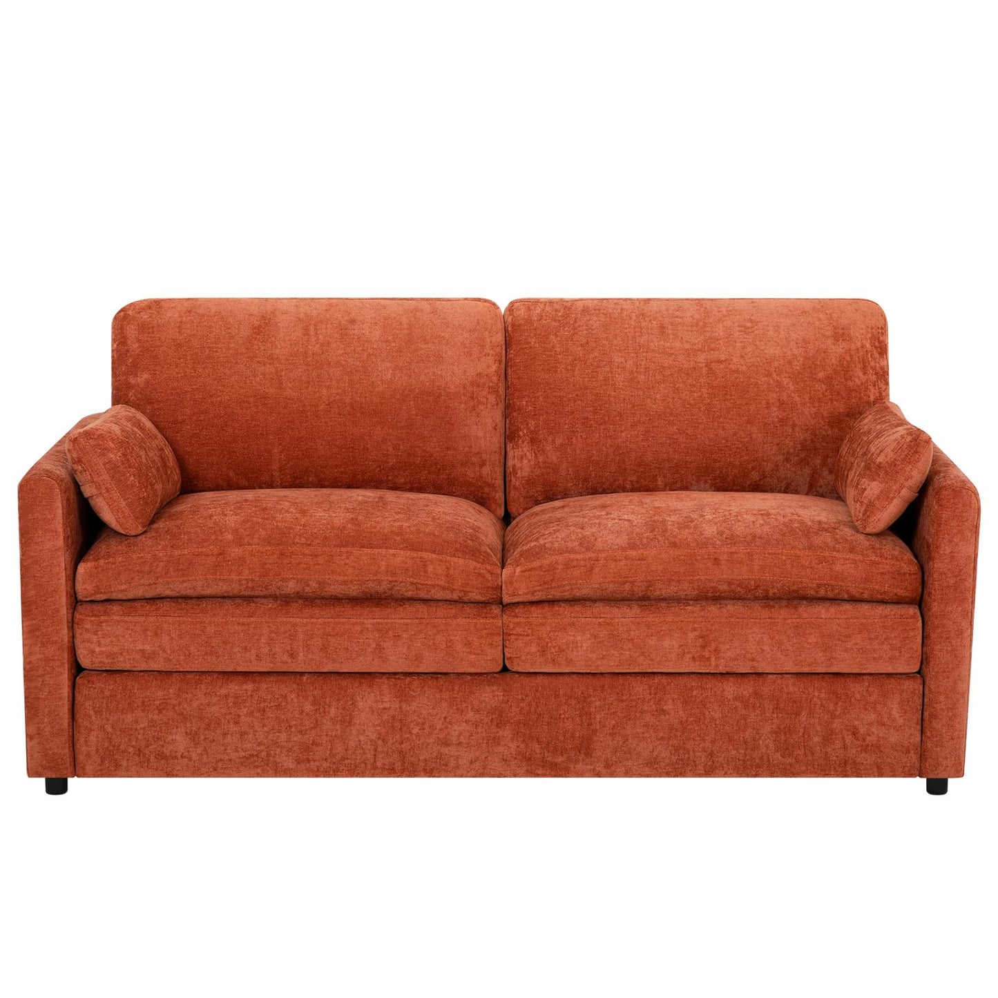 Lesofair 69" Chenille Modern Couch with Cozy & Soft Backrests, 2 Seats Sofa with 2 Extra Pillows, Comfy Upholstered Sofa with Thicker Cushions for Living Room, Office, Orange