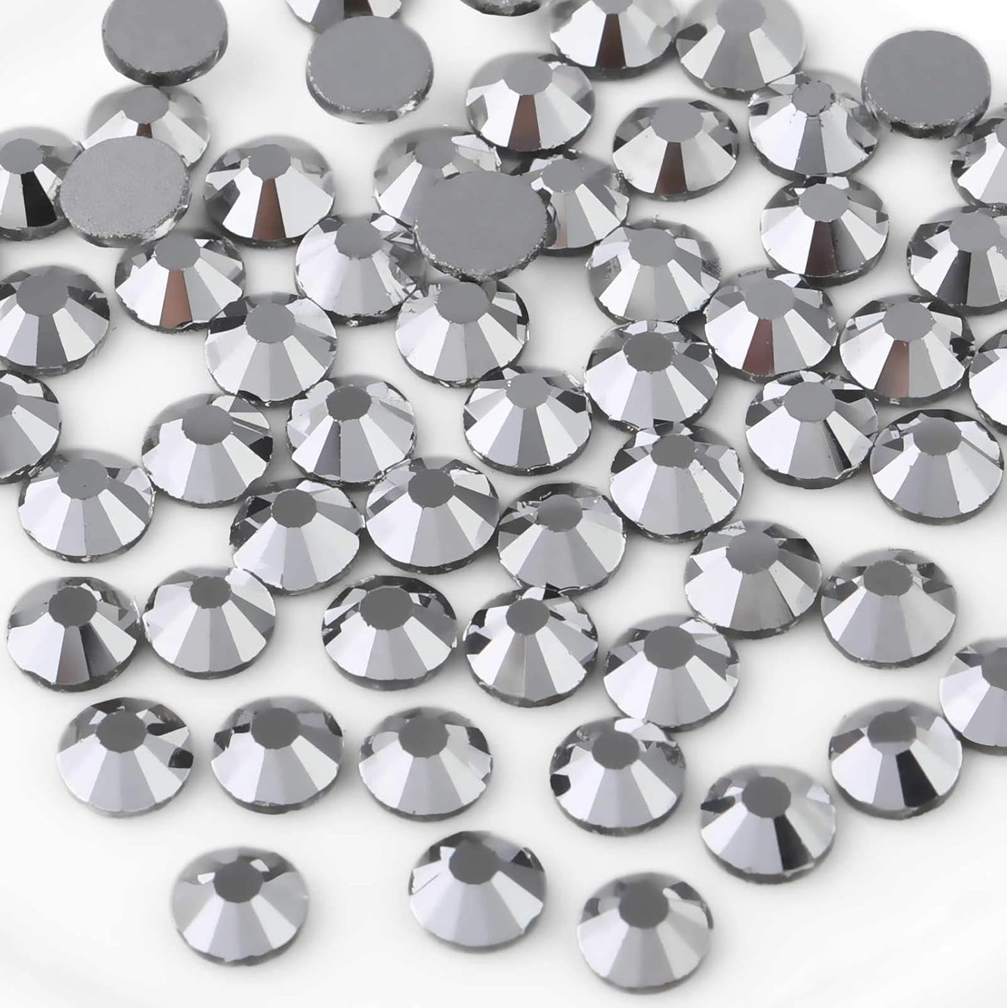 Beadsland Flat Back Crystal Rhinestones Round Gems for Nail Art and Craft Glue Fix,Silver Hematite (3.8-4.0mm) SS16/1440pcs