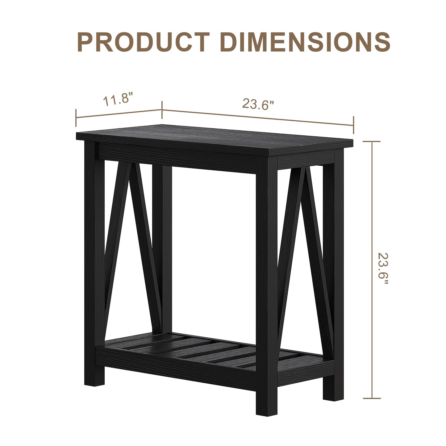 ChooChoo Farmhouse End Table, Narrow Side Table, Slim End Table with Storage Shelf for Small Spaces, Rustic Nightstand, for Living Room, Bedroom Black
