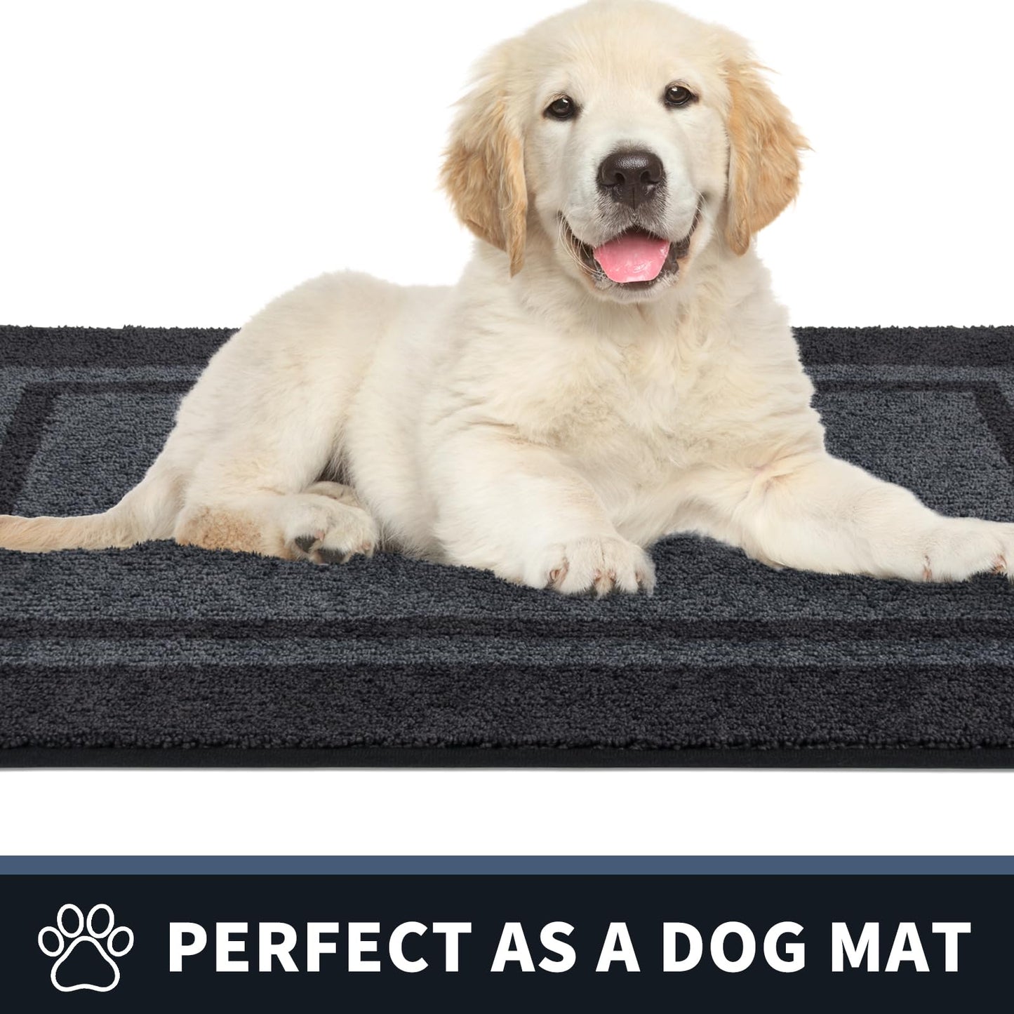 PURRUGS Dirt Trapper Door Mat 20" x 32", Non-Slip/Skid Machine Washable Entryway Rug, Shoes Scraper, Area Rug, Super Absorbent Welcome Mat for Muddy Wet Shoes and Paws, Bluish Grey & Charcoal