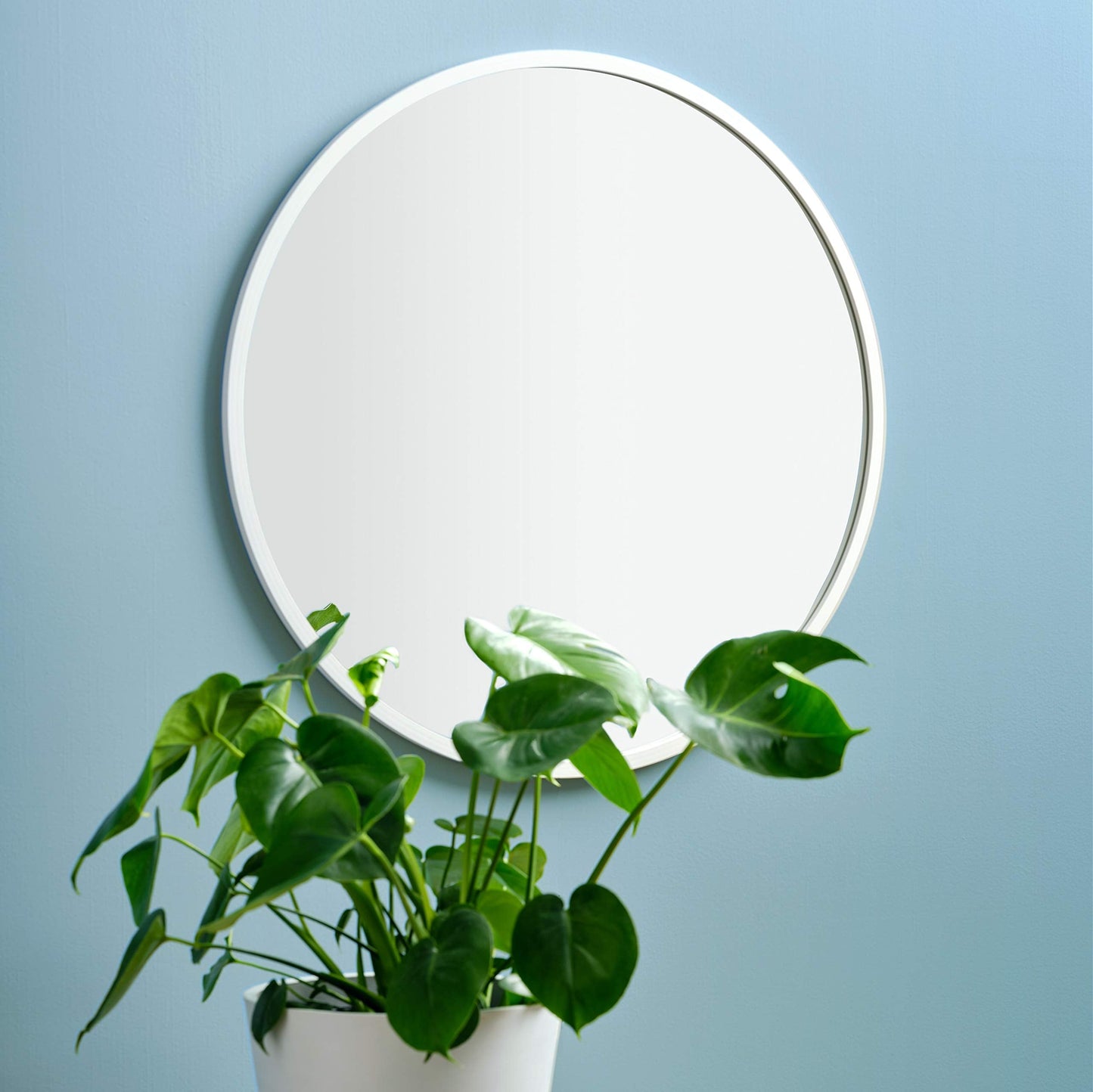 Better Bevel 36” x 36” White Rubber Framed Mirror | Round Bathroom Wall Mirror