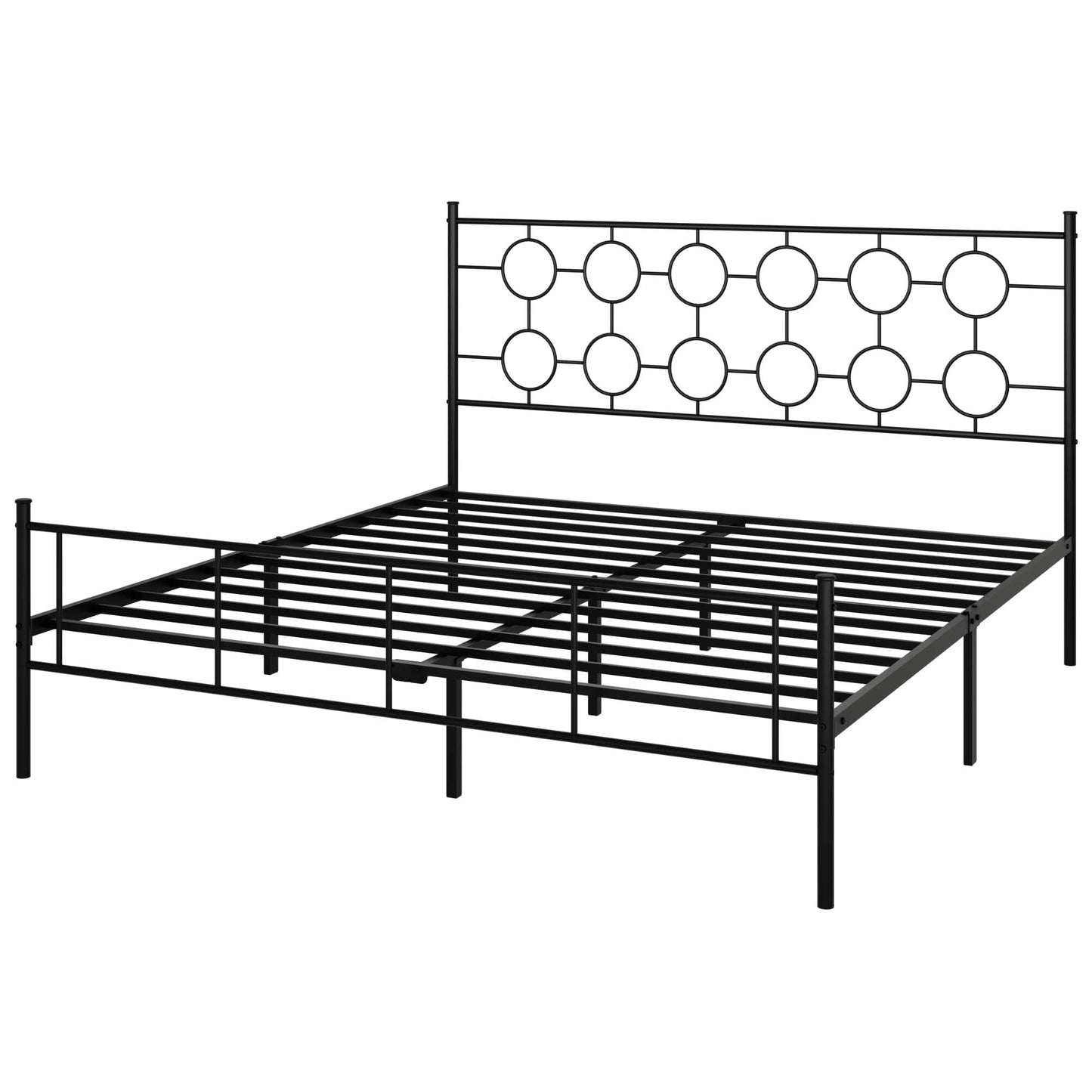 King Size Classic Metal Platform Bed Frame with Headboard and Footboard, Victorian Style Iron Bedframe with 12 inch of Storage Under Frame, Slat Support, No Springs Required, Easy to Assemble (Black)