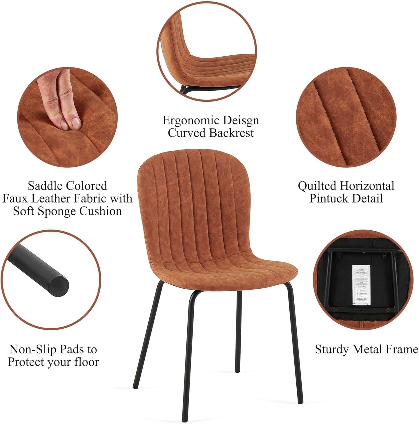 Pandolfini Round Dining Table Set for 4, Modern 37 Inch Dining Table and Chairs, Grey Engineered Wood Kitchen Table with PU Leather Dining Chairs for Dining Room, Living Room, Brown