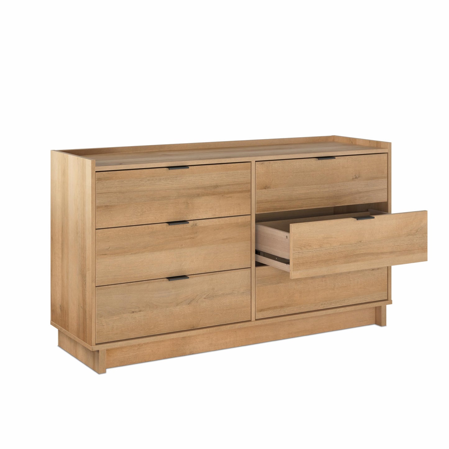 Prepac Simply Modern 6-Drawer Double Dresser for Bedroom, Chest of Drawers, Modern Bedroom Furniture, 52.5” Wide x 16” deep x 29.5” Tall, Oak