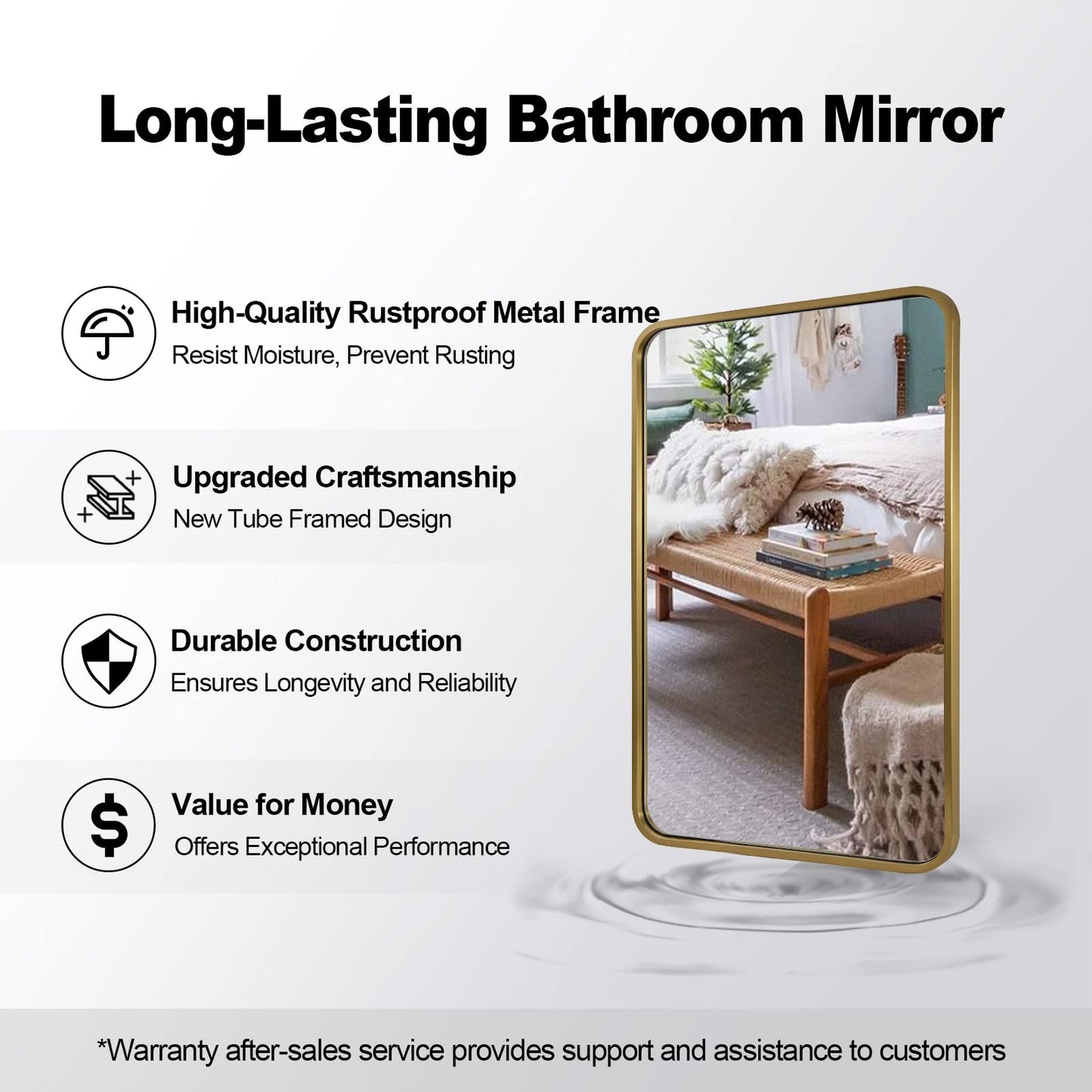 ANDY STAR Brushed Gold Mirrors for Bathroom, 24x36’’ Rounded Rectangle Mirror, Modern Brass Bathroom Vanity Mirror Non-Rusting Metal Tube Framed 1’’ Deep Wall-Mounted Mirrors Vertical/Horizontal