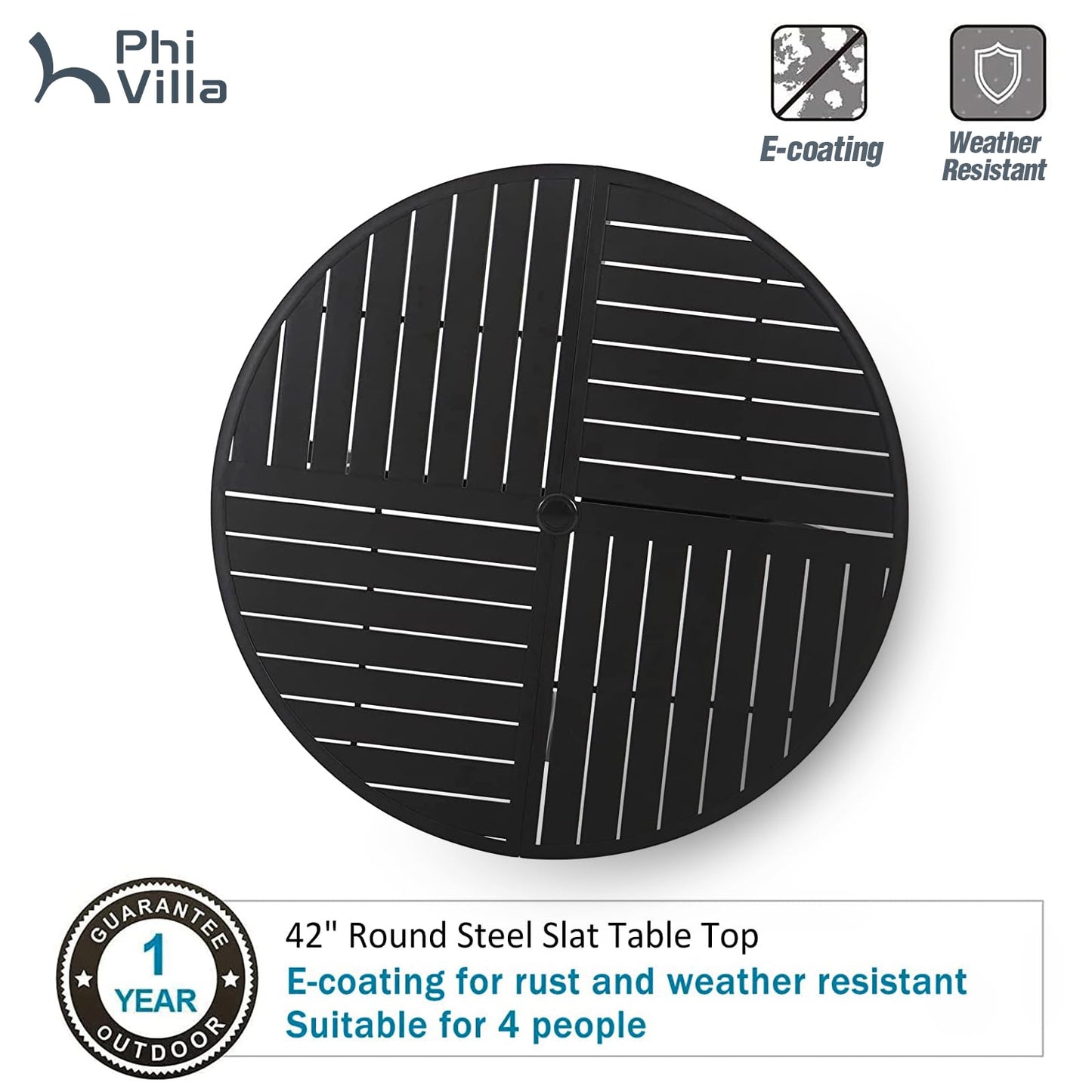 PHI VILLA 5 Pieces Outdoor Round Dining Set for 4, Steel Circle Table with Umbrella Hole & Stacking Wrought Iron Chairs, Morden Dining Furniture Set for Patio, Deck, Yard, Porch