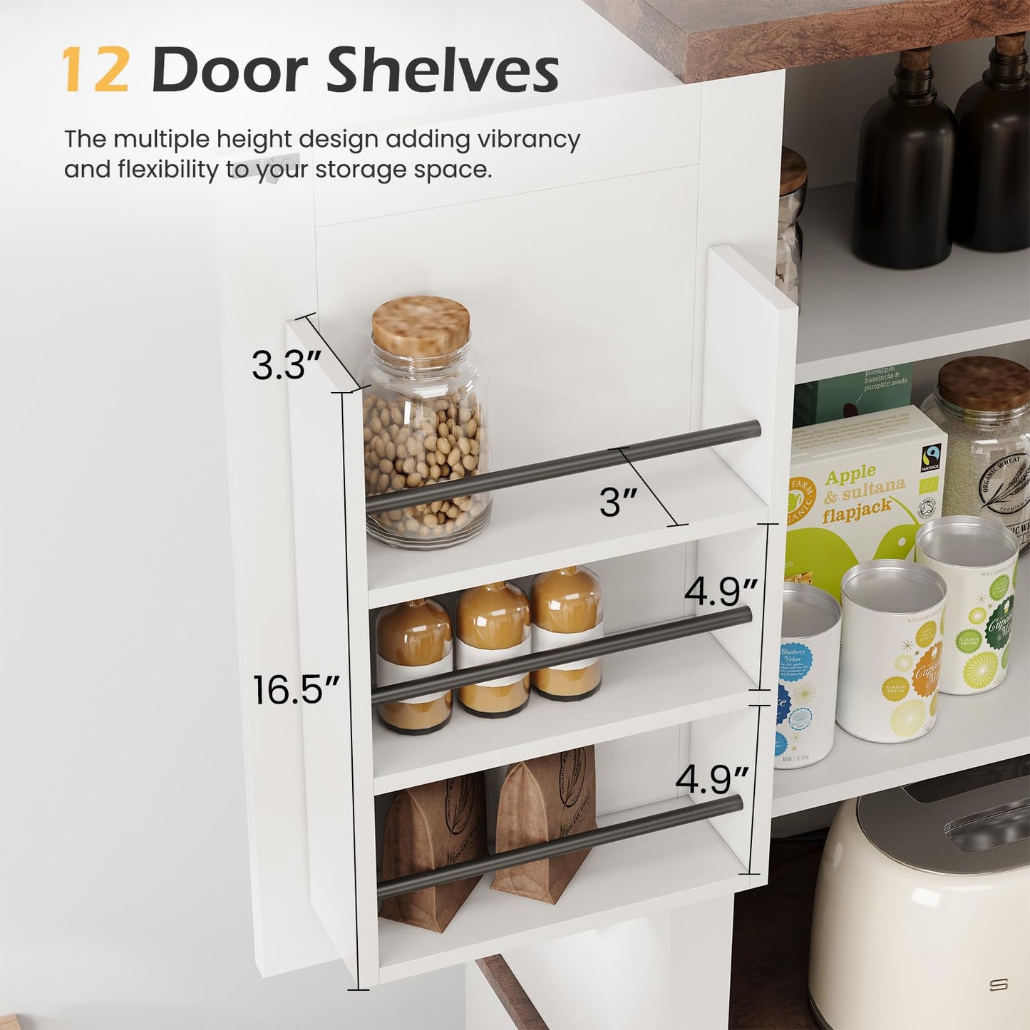 Apicizon 72" Kitchen Pantry Cabinet, Farmhouse Kitchen Cabinets with Barn Doors & Storage Shelves, Pantry Storage Cabinet- Coffee Bar, Tall Cabinets Organizer for Dining Room Living Room