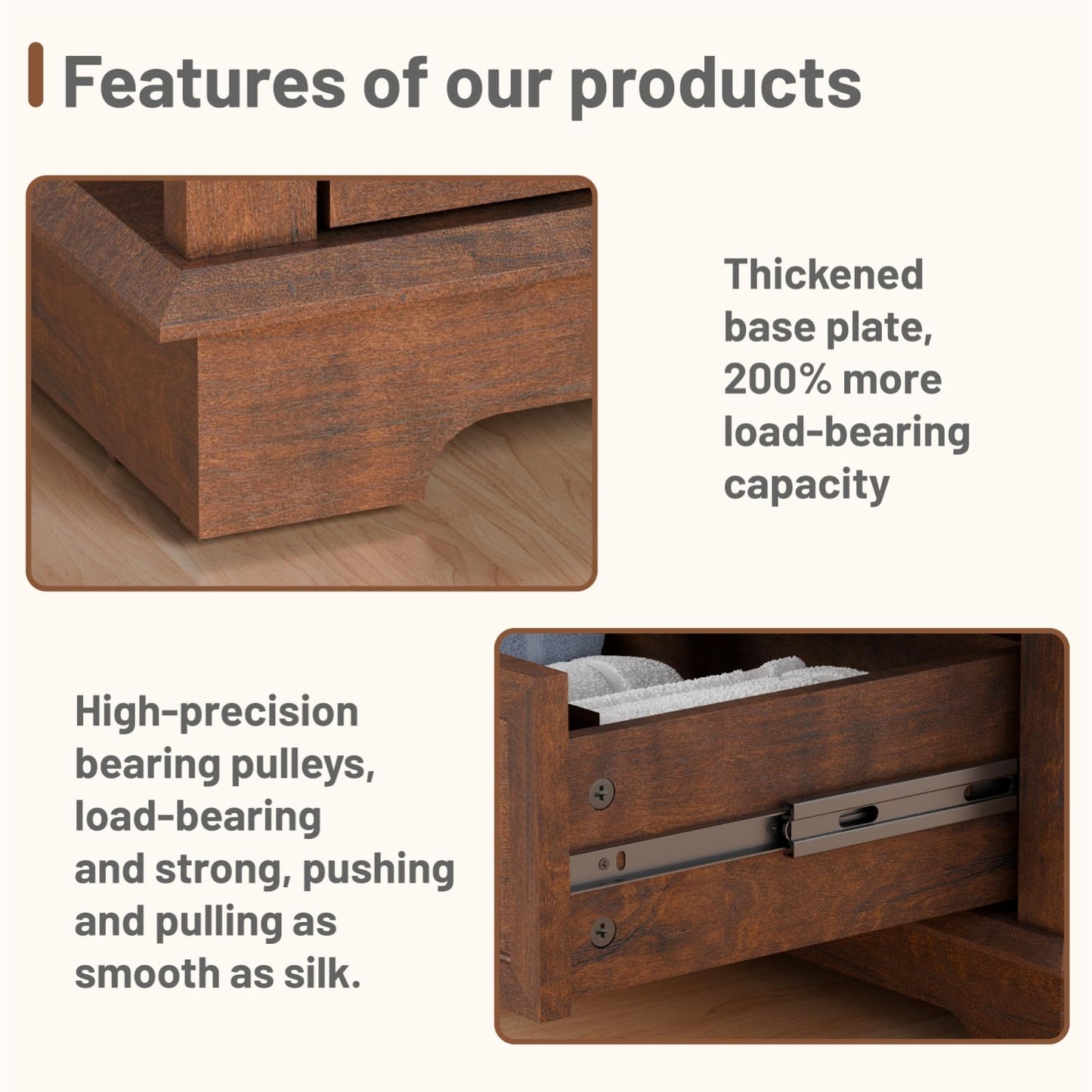Nightstand with Charging Station, 24” Wide End Table with 3 Drawers, Modern Bedside Table with Storage, Wood Small Dresser for Bedroom Living Room. (Cherry)