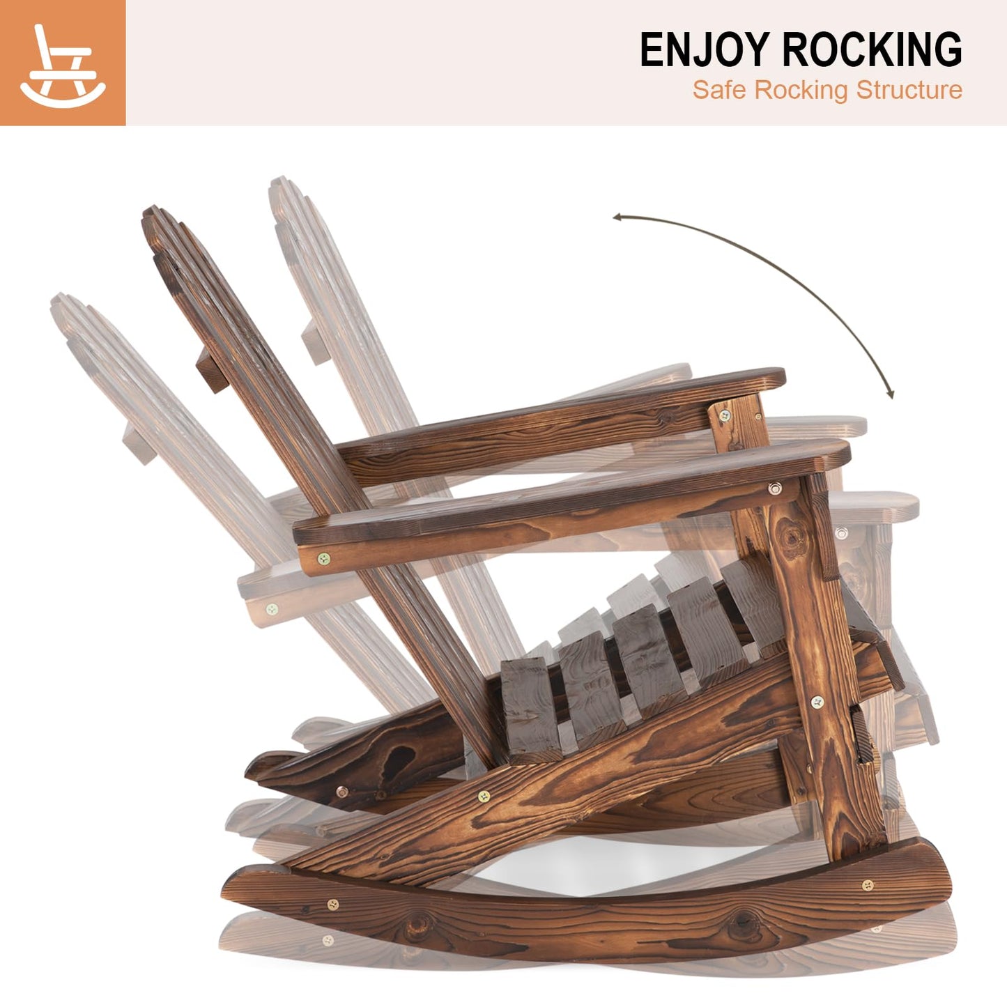 FURNDOOR 2PCS Patio Rocking Chair - Adirondack Rocker Chair Set of 2, Outdoor Wooden Rocking Chairs for Porch, Balcony, Backyard, Poolside