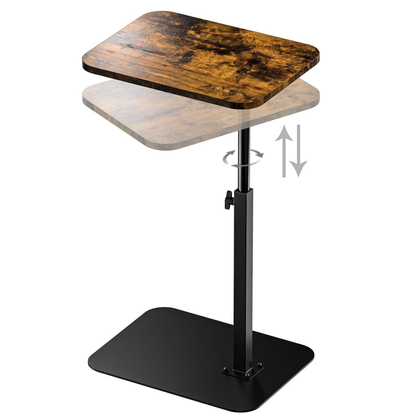 Side Table Sofa Tray for Couch Heavy Metal Base Swivel/Adjustable Height, Sofa Bed Bathroom Study TV Tray C Shaped End Table Food Snack Trays for Eating