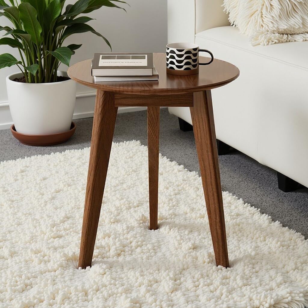Vadisun 100% Solid Oak Round Side Table Set of 2, Small Bedside Table for Small Spaces, Living Room End Table with Stable Frame, Modern Nightstand for Bedroom Couch(Walnut, 17.71" D x 19.68" H)