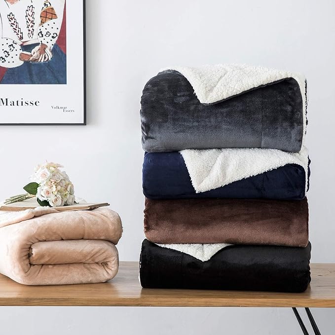 IR Imperial Rooms Navy Sherpa Fleece Throw Blanket for Bed - Wholesale Bulk Pack of 16 Sherpa Blankets - Soft Fluffy Throw Blankets for Hotels, Guest Bedroom, 50x60 Inches
