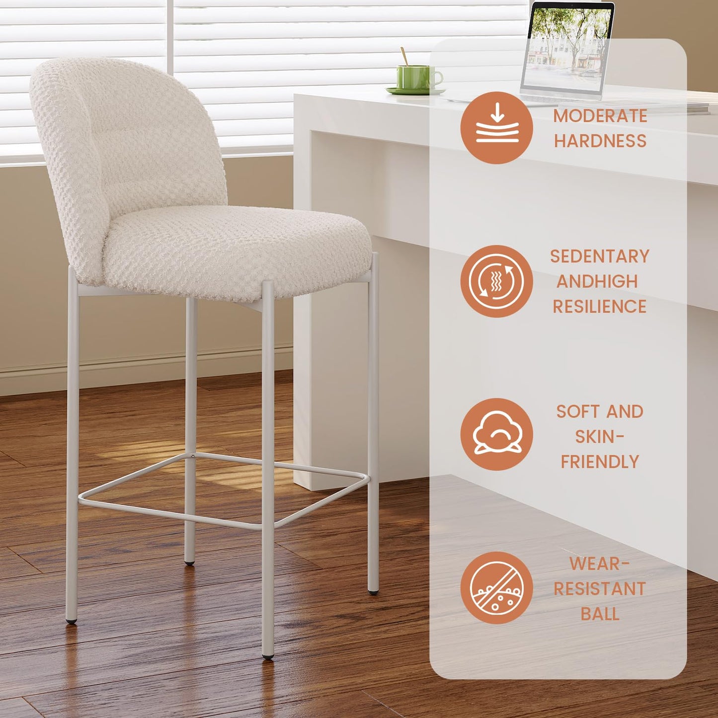 Guyii Beige Counter Height Bar Stools Set of 2,Velvet Fbric BarStools with Back,Counter High Chairs with Metal Legs,2 Pieces Bar Stool Set for Kitchen Island Bar