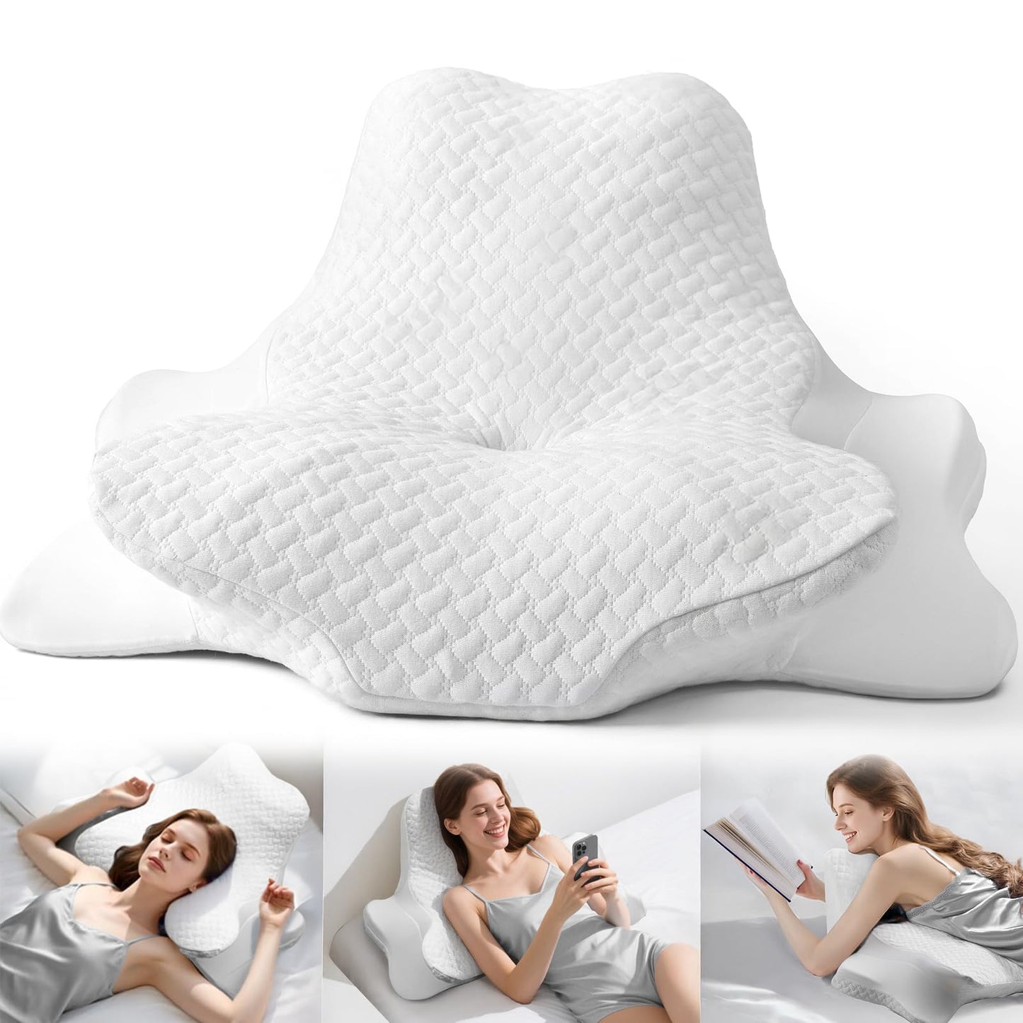 Cervical Neck Pillow for Neck Pain Relief,Ergonomic Memory Foam Pillows for Neck Support,Side Sleeper Pillows for Adults,Contour Orthopedic Bed Pillow for Back Stomach Sleepers(White)