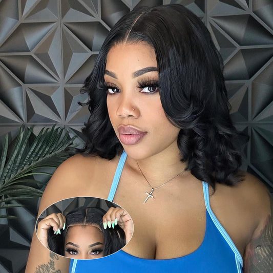 Bob Wig Human Hair Wear and Go Glueless Wigs Human Hair Pre Plucked Pre Cut 4x4 Transparent Lace Closure Bob Wigs Human Hair for Women Short Bob Wigs Human Hair 8inch