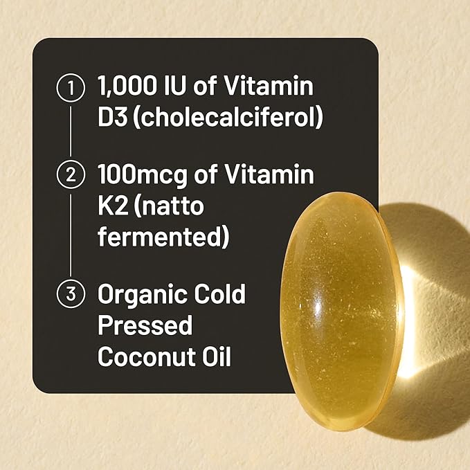 NatureWise Vitamin D3 1000IU + K2 (MK7) 100mcg with Organic Extra Virgin Coconut Oil - Supports Calcium Absorption, Bone & Immune Health - Non-GMO, Soy & Gluten-Free - 90 Softgels[3-Month Supply]