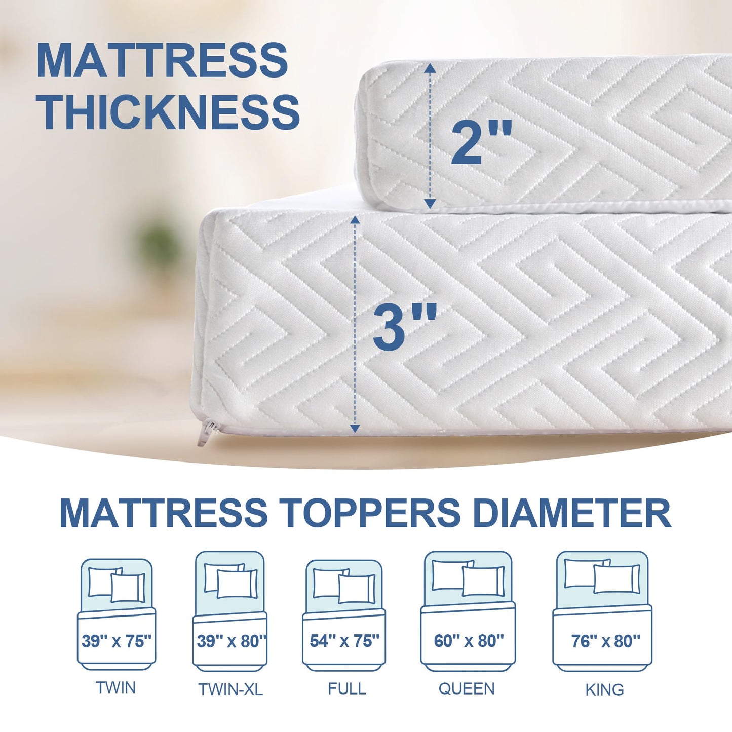 Eiayeebil 3 Inch Memory Foam Mattress Topper Queen, Memory Foam Pad with Removable & Washable Cover, Bed Topper for Back Pain, Non-Slip Ventilated Design, Queen Size