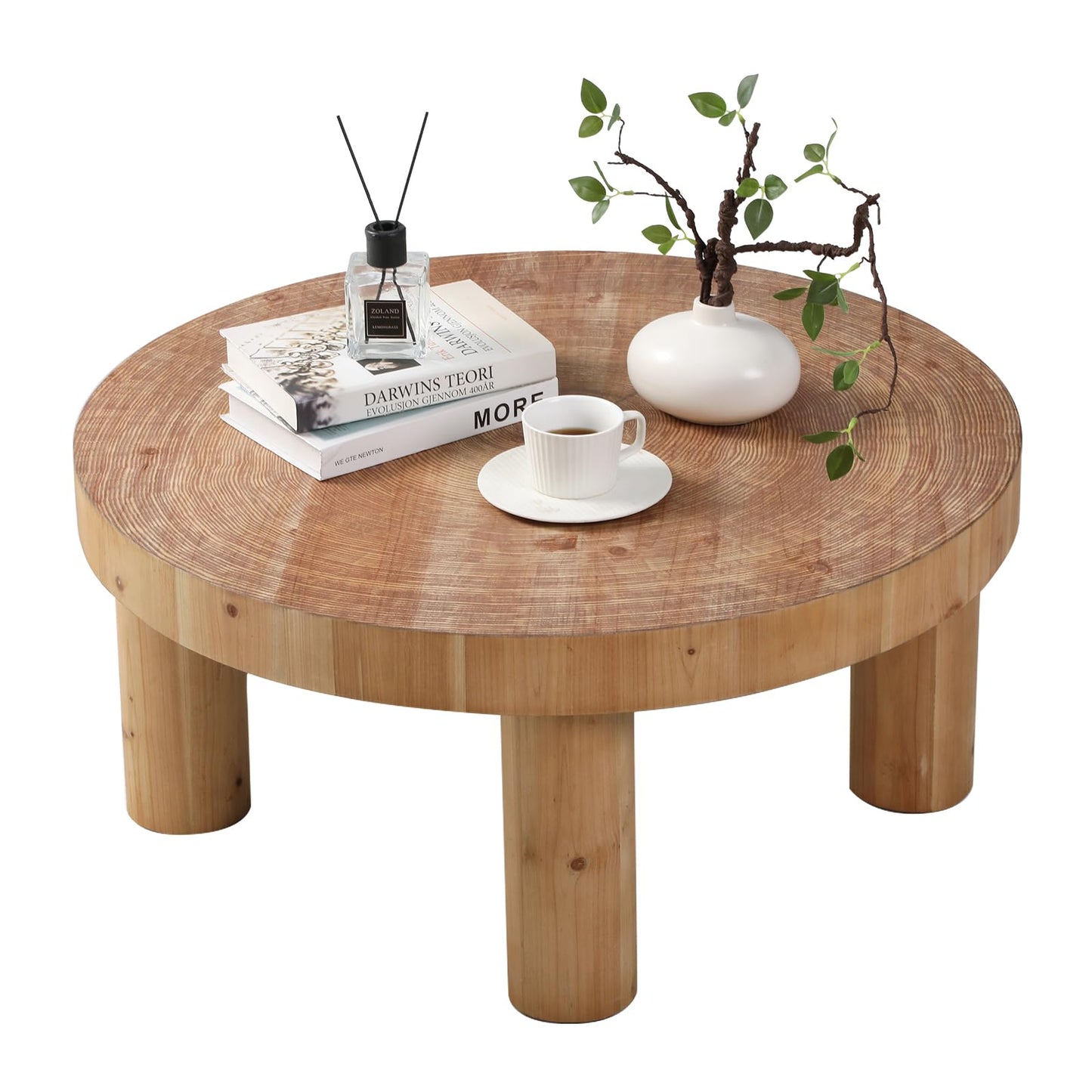 RUSTOWN 2-Piece Round Farmhouse Coffee Table, Rustic Coffee Table Sets, Circle Wooden Ring Finish with Solid Wood Legs, Center Tables Set for Living Room (Natural)
