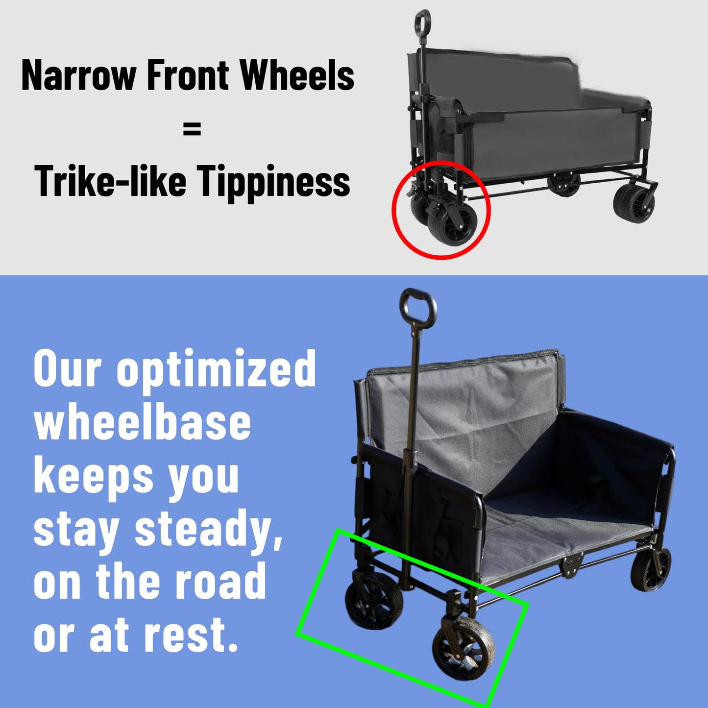 CRESTWALKER Wagon Love Seat with Tall Cushioned Backrest, Foldable Cart That Converts into a 2-Person Chair, 2-in-1 Wagon Bench Seat Combo for Adults (Blue)
