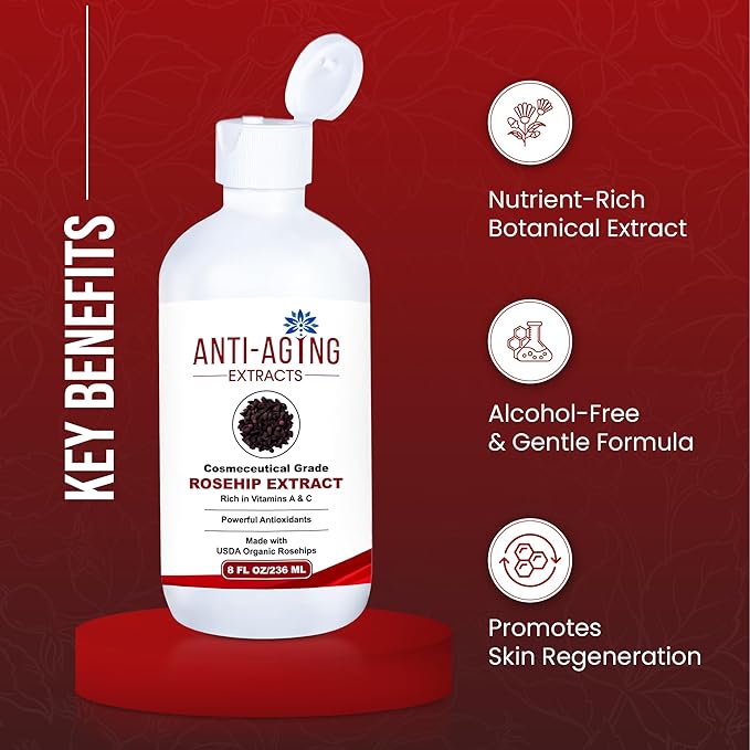Pure Rosehip Extract Serum – Premium Cosmetic-Grade Liquid for Skin & Hair – Hydrating, Anti-Aging Botanical Formula (8 oz)