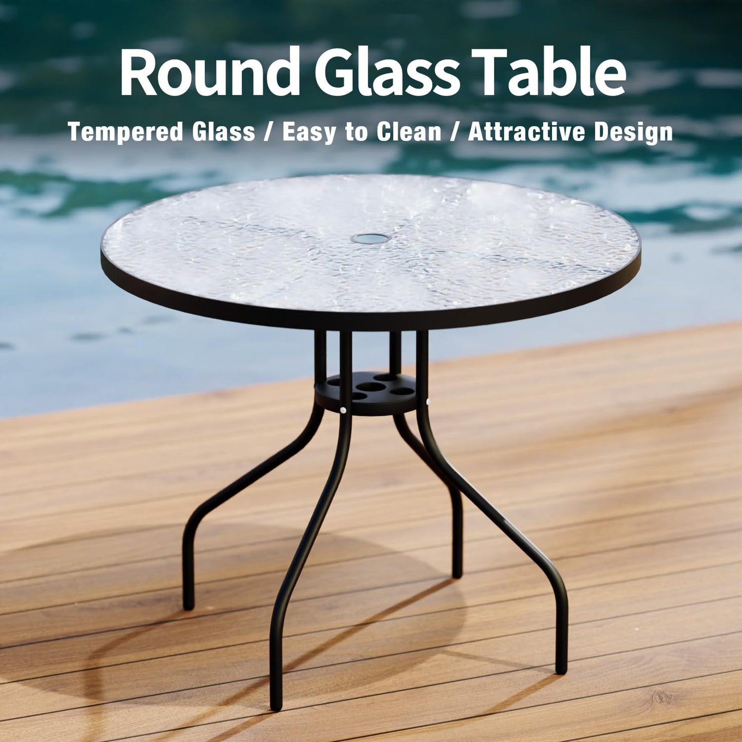 TAVATA 6 Piece Patio Dining Set with Umbrella, Outdoor Furniture Set with 4 Folding Chairs & Portable Metal Garden Table for Lawn, Backyard, Deck, Camping（Black）
