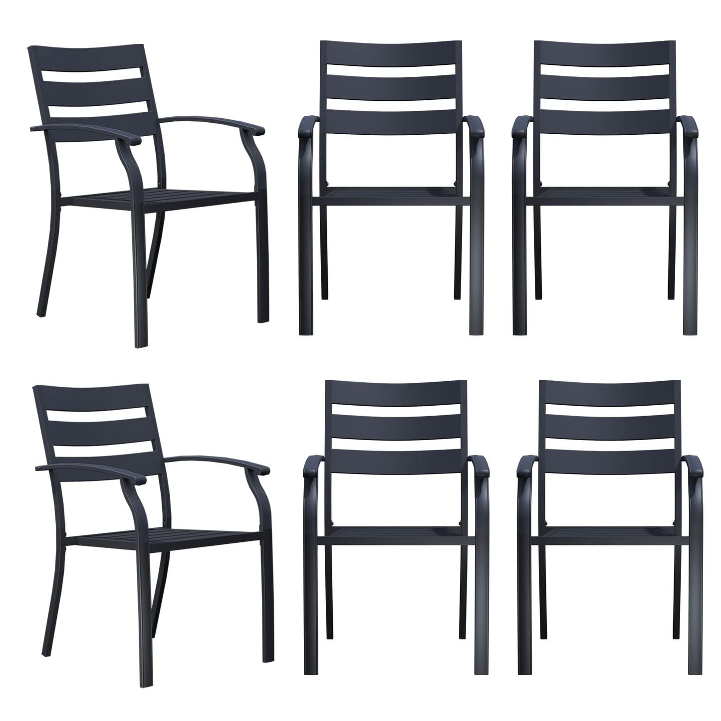 Patio Dining Chairs Set of 6, Black Stackable Outdoor Dining Chairs, Metal Patio Furniture Set for Garden Backyard Lawn Deck Support Over 300 lbs
