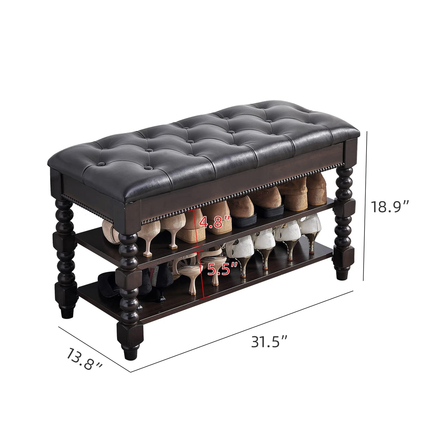 LEILISI Shoe Bench, Wood Storage Bench with Cushion Seat, Shoe Rack with Hidden Storage Space for Entryway Living Room Bedroom Hallway (Walnut, 31.5'')