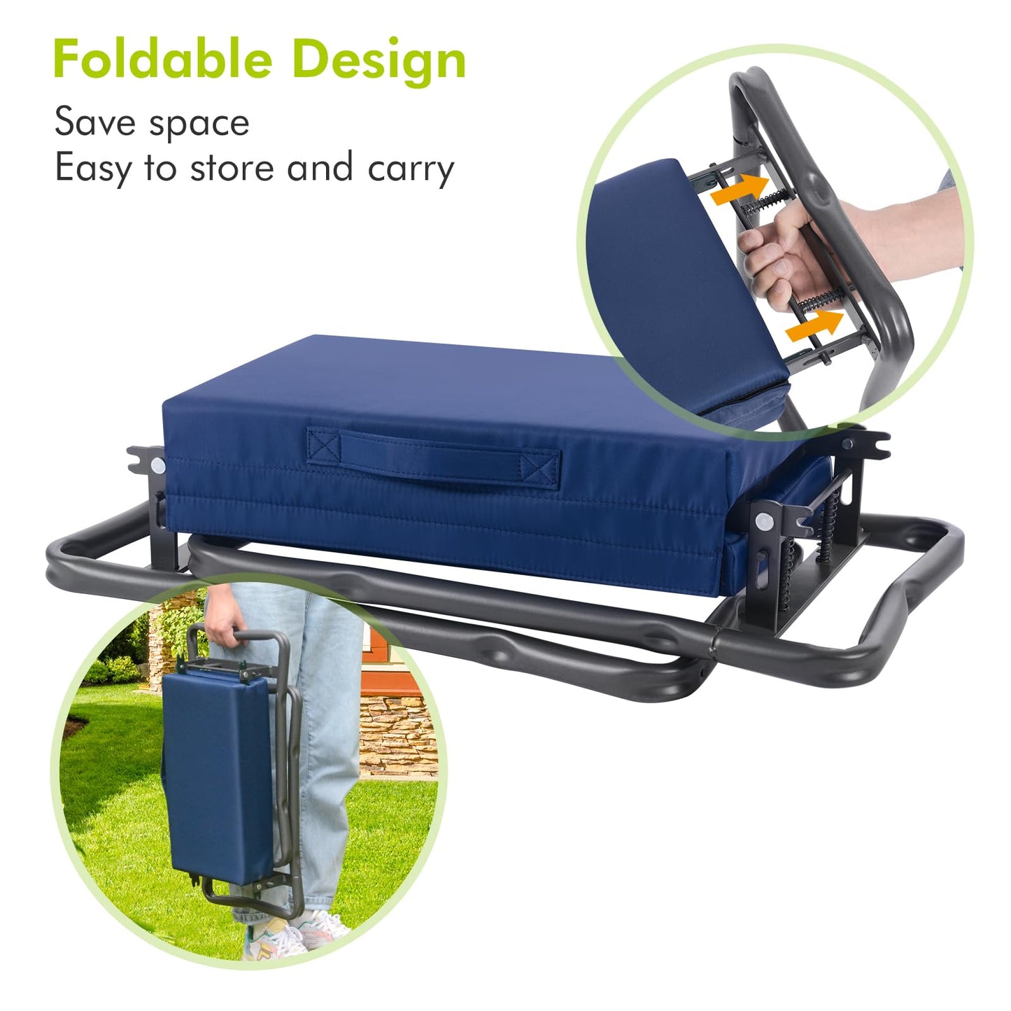 ikkle Heavy Duty Garden Kneeler Seat and Gardening Stool - Thicker Wider Soft Detachable Kneeling Pad - Gift for Women Men Christmas (Holds 330lbs/150kg)