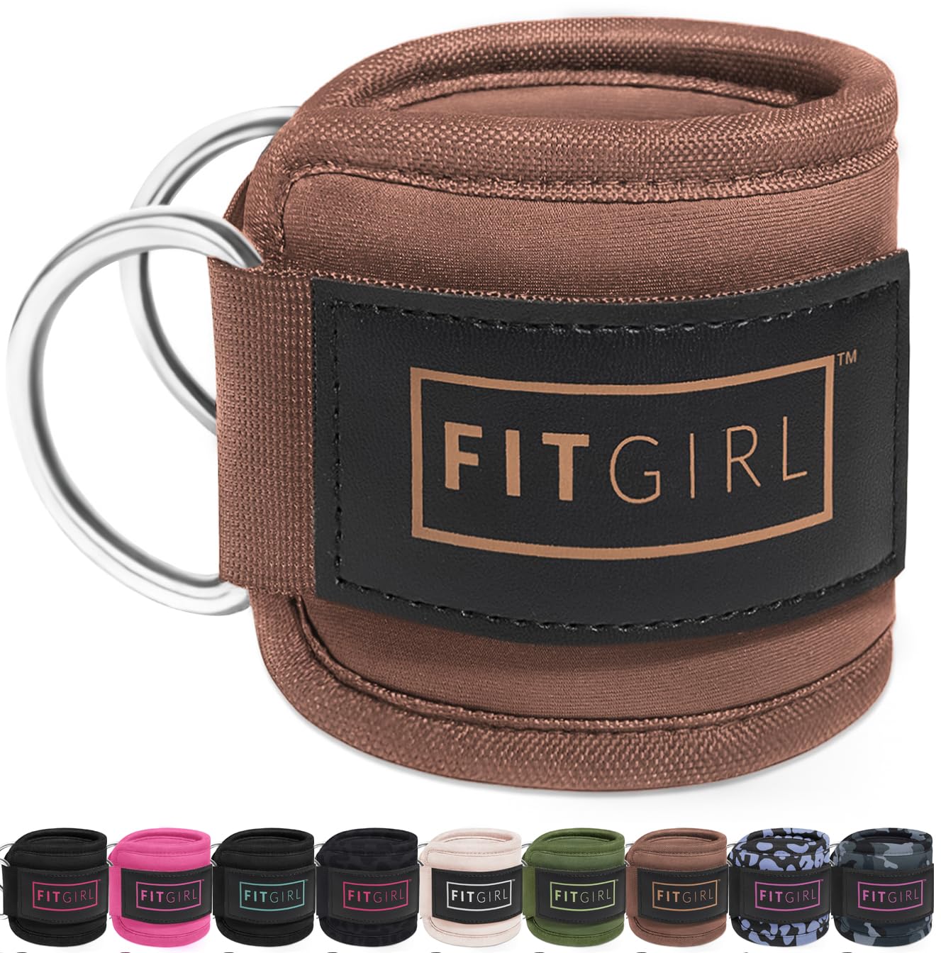 FITGIRL - Ankle Strap for Cable Machines and Resistance Bands, Work Out Cuff Attachment for Home & Gym, Glute Workouts - Kickbacks, Leg Extensions, Hip Abductors, for Women Only (Cocoa Brown, Single)