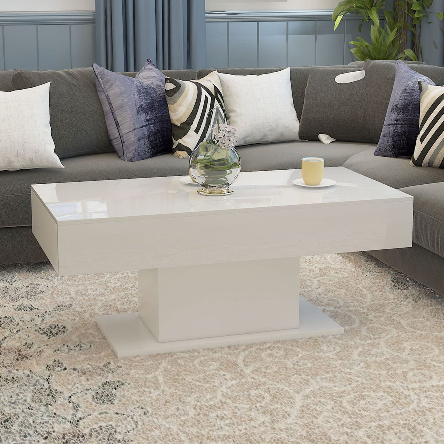HedoAjim Led Coffee Table for Living Room, Living Room Table Rectangular Center Table, Modern High Glossy Wooden Coffee Tables with 16 Colors LED Lights for Dining Reception Room, White