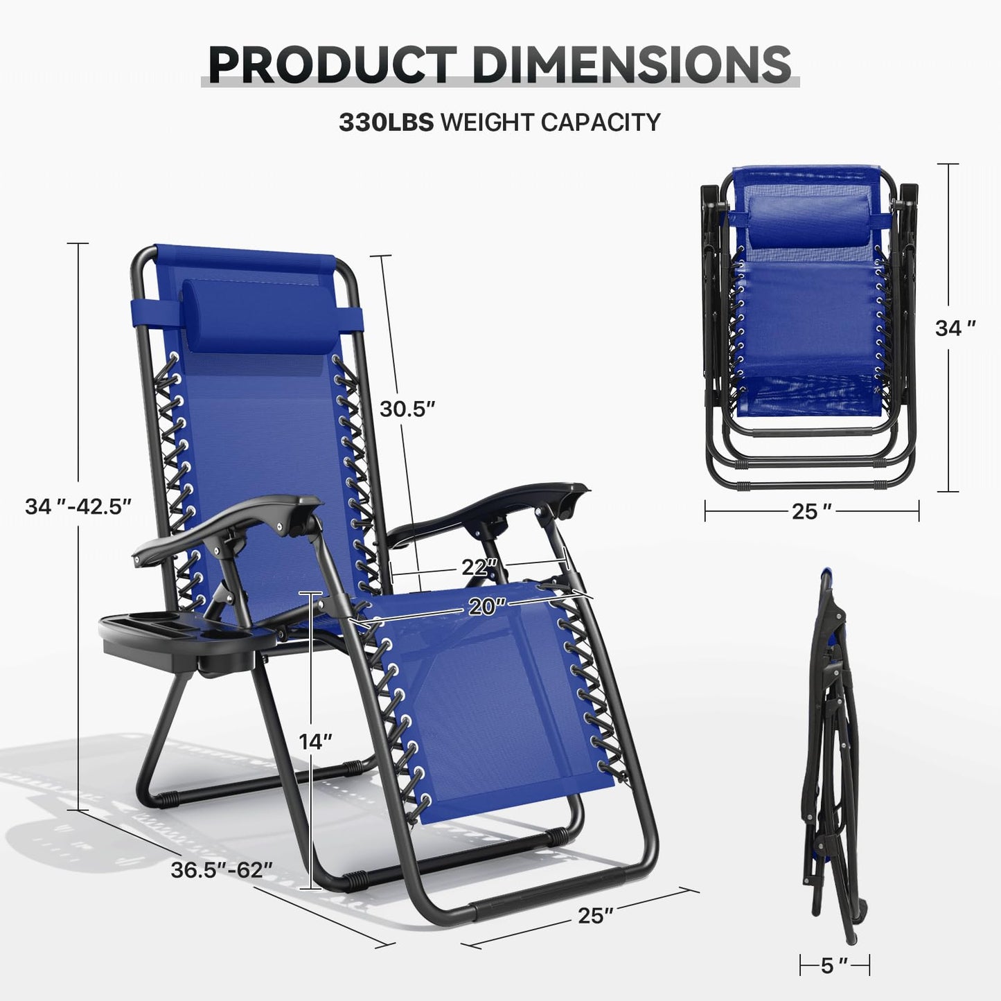 SFIHOME Zero Gravity Chair, Portable Outdoor Chair, Reclining Patio Lounge Chair with Adjustable Pillow and Cup Holder Trays for Outdoor, Patio, Beach, Camping, Garden, Poolside, 2 Pack, Blue