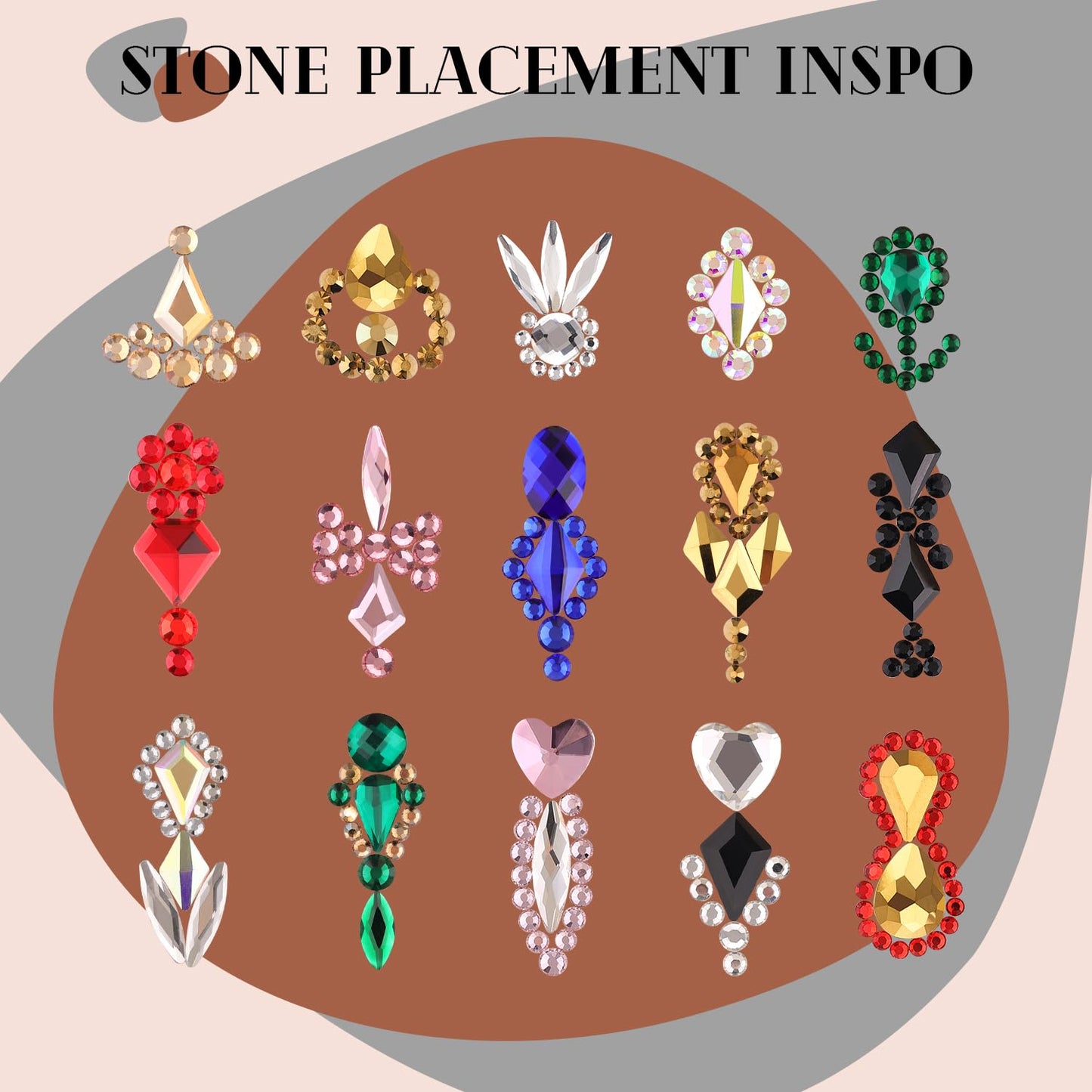 3220Pcs Gold Nail Rhinestones, 1.5-4mm Mini Flatback Crystal & 3D Multi Shapes Gems, Champagne Gold Charms Diamond Gemstones for Nails Decoration