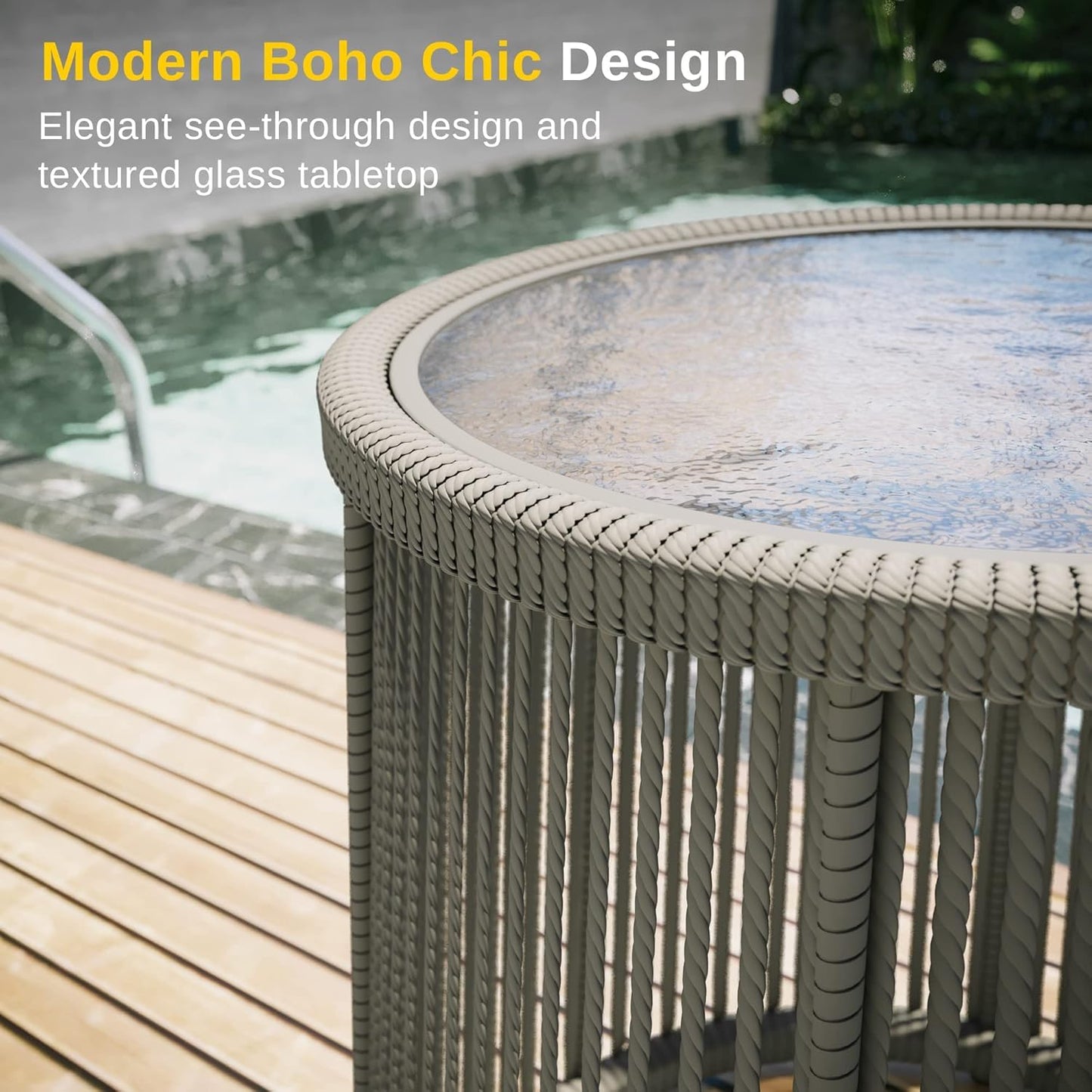EAST OAK 3-Piece Patio Bistro Set, Patio Conversation Set with 2 Wide Ergonomic Chairs, Cushions & Glass Top Side Table, Outdoor All-Weather Wicker Furniture for Porch, Upgrade Ivory & Jungle Green